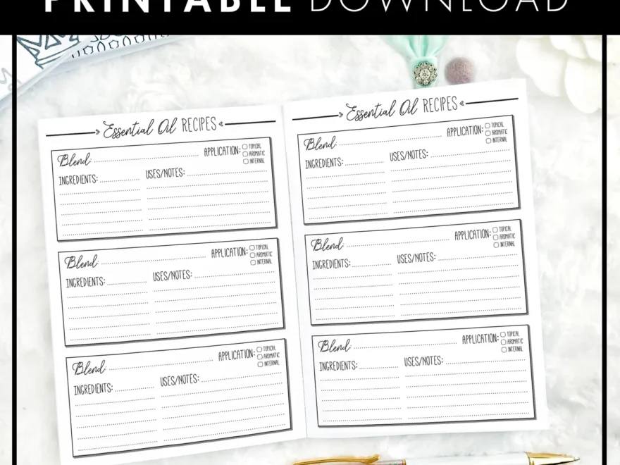Lights Planner Action Inserts Essential Oil Tracker Printable
