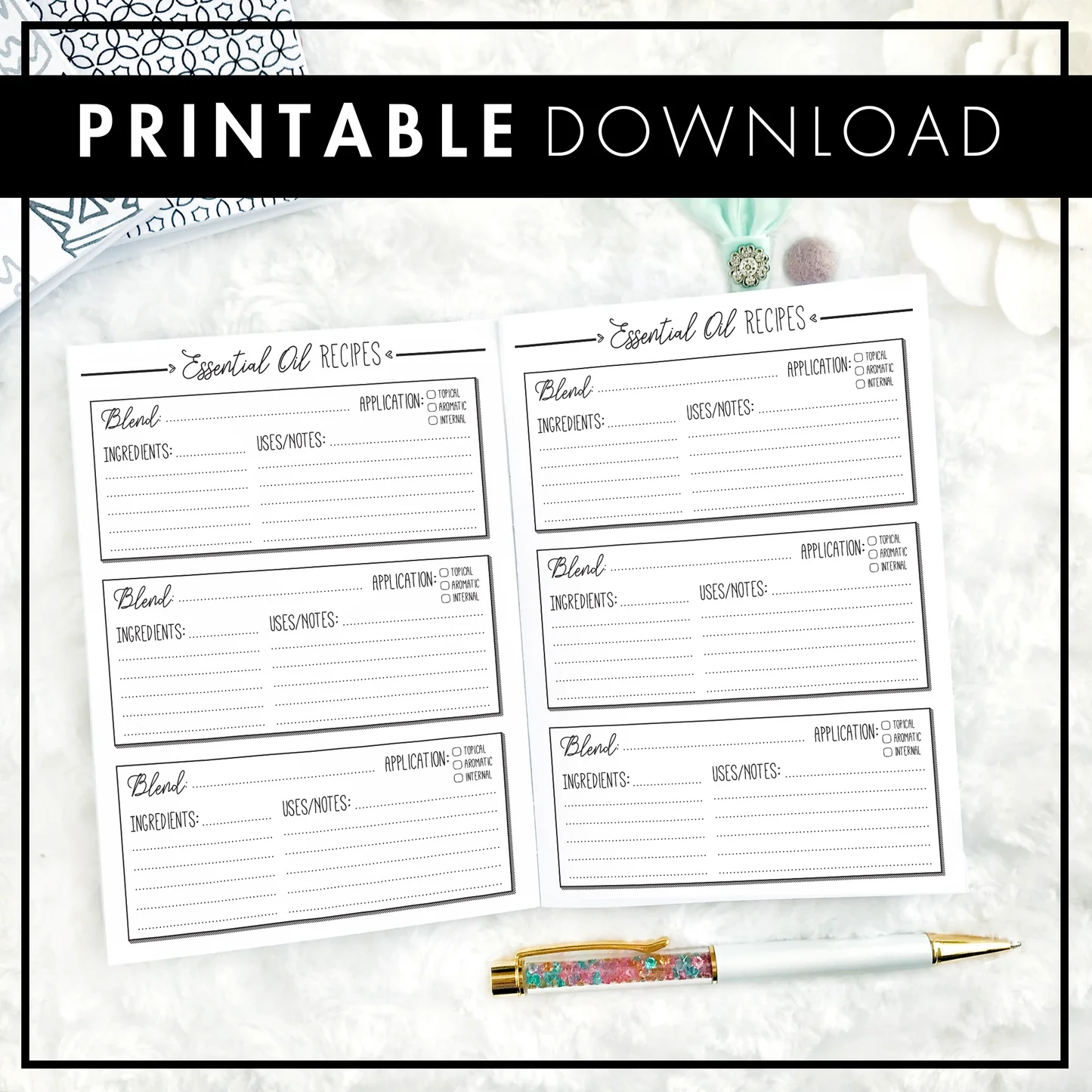Lights Planner Action Inserts Essential Oil Tracker Printable