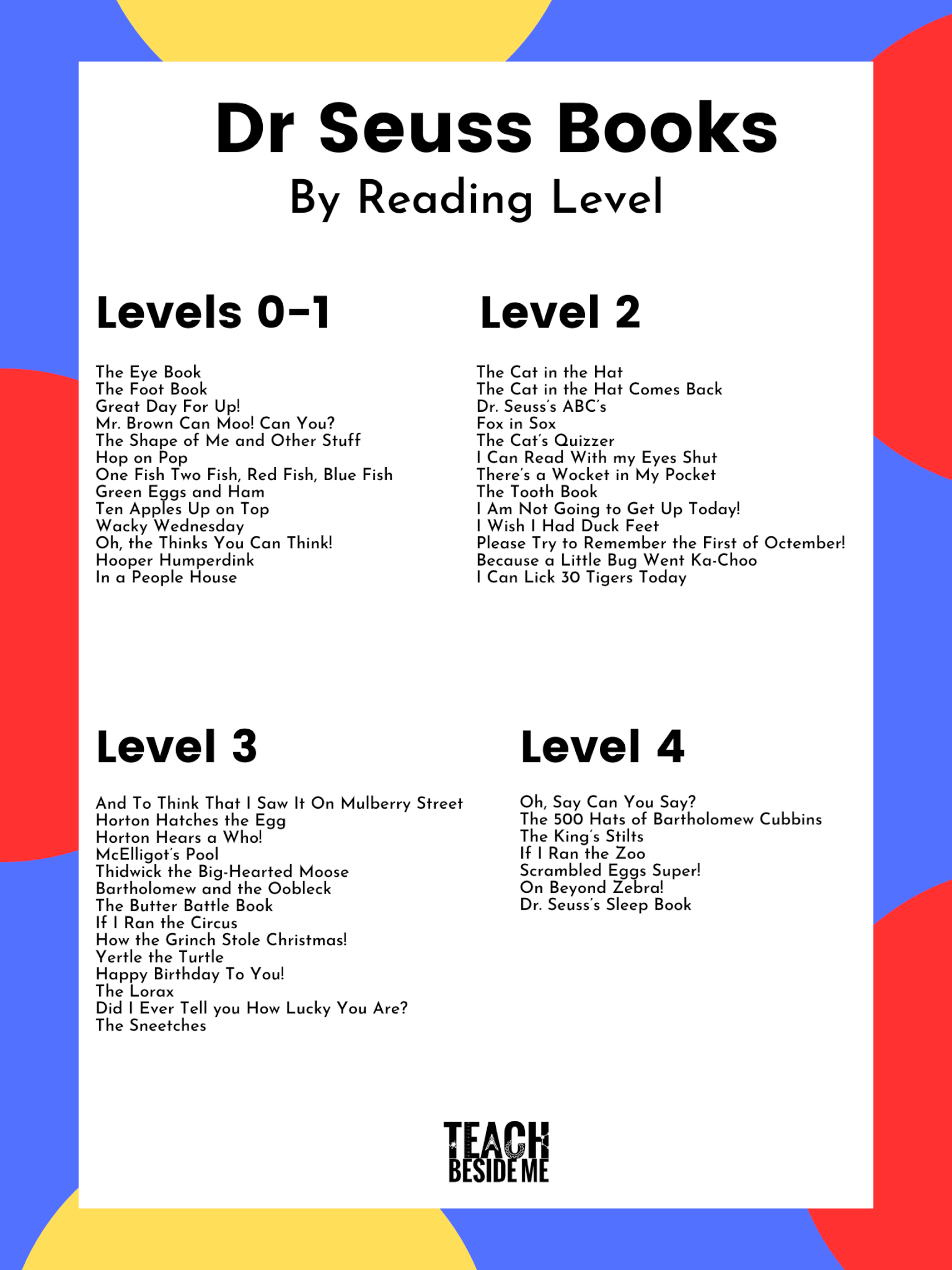 List Of Dr Seuss Books By Reading Level Teach Beside Me