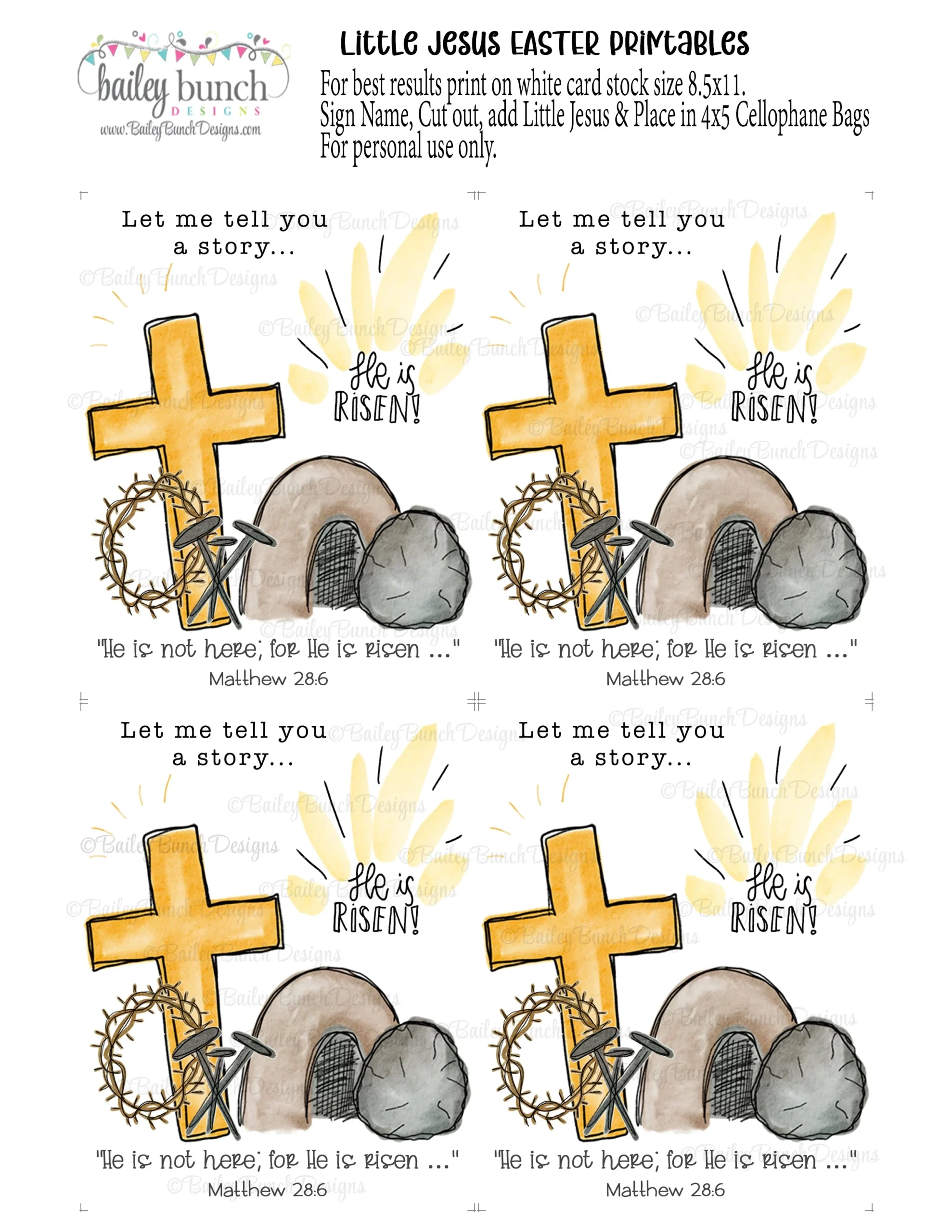 Little Jesus HE IS RISEN EASTER Cards Printable Instant Download IDEAS Bailey Bunch Designs
