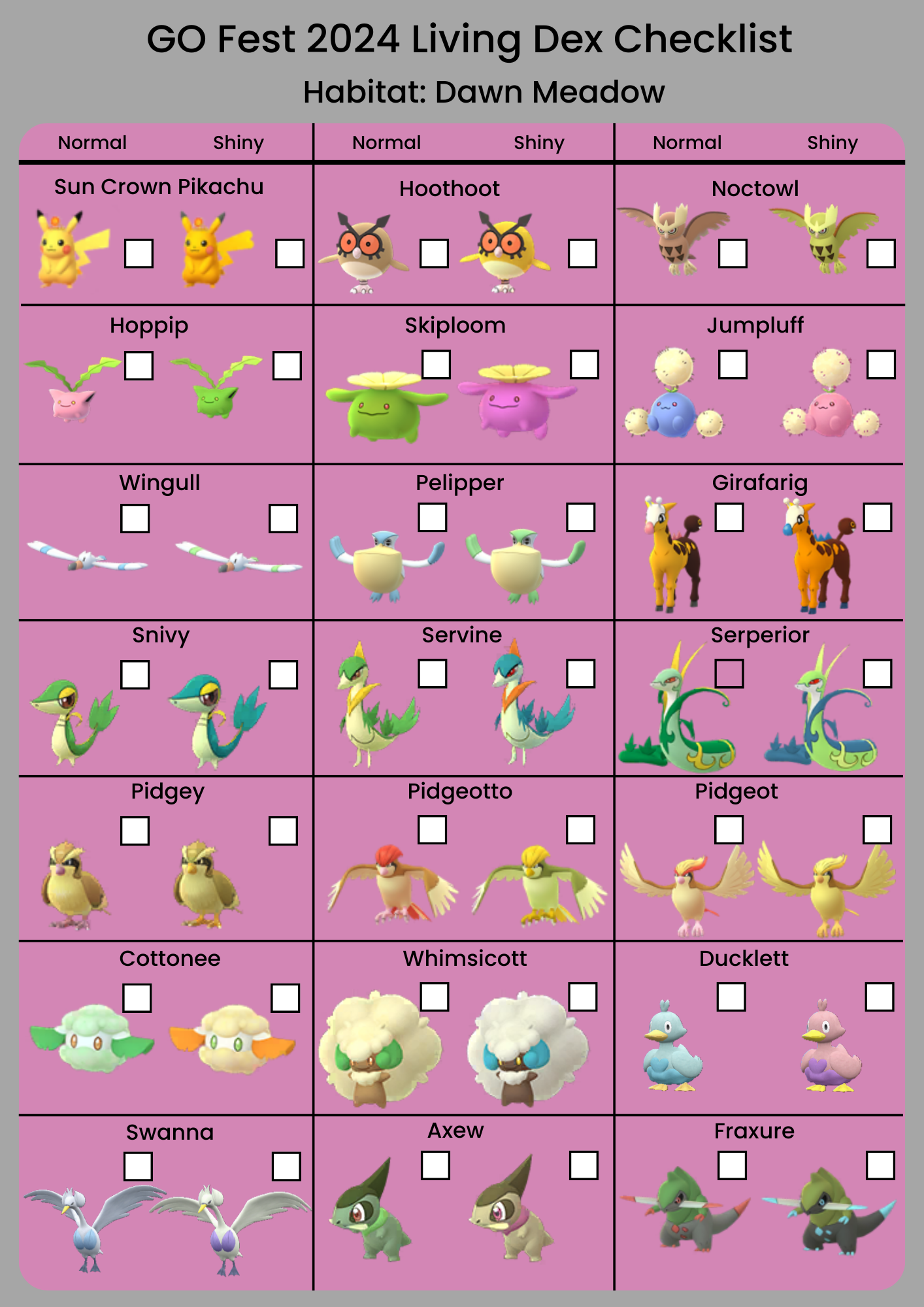 Pokemon Go Shiny List Printable