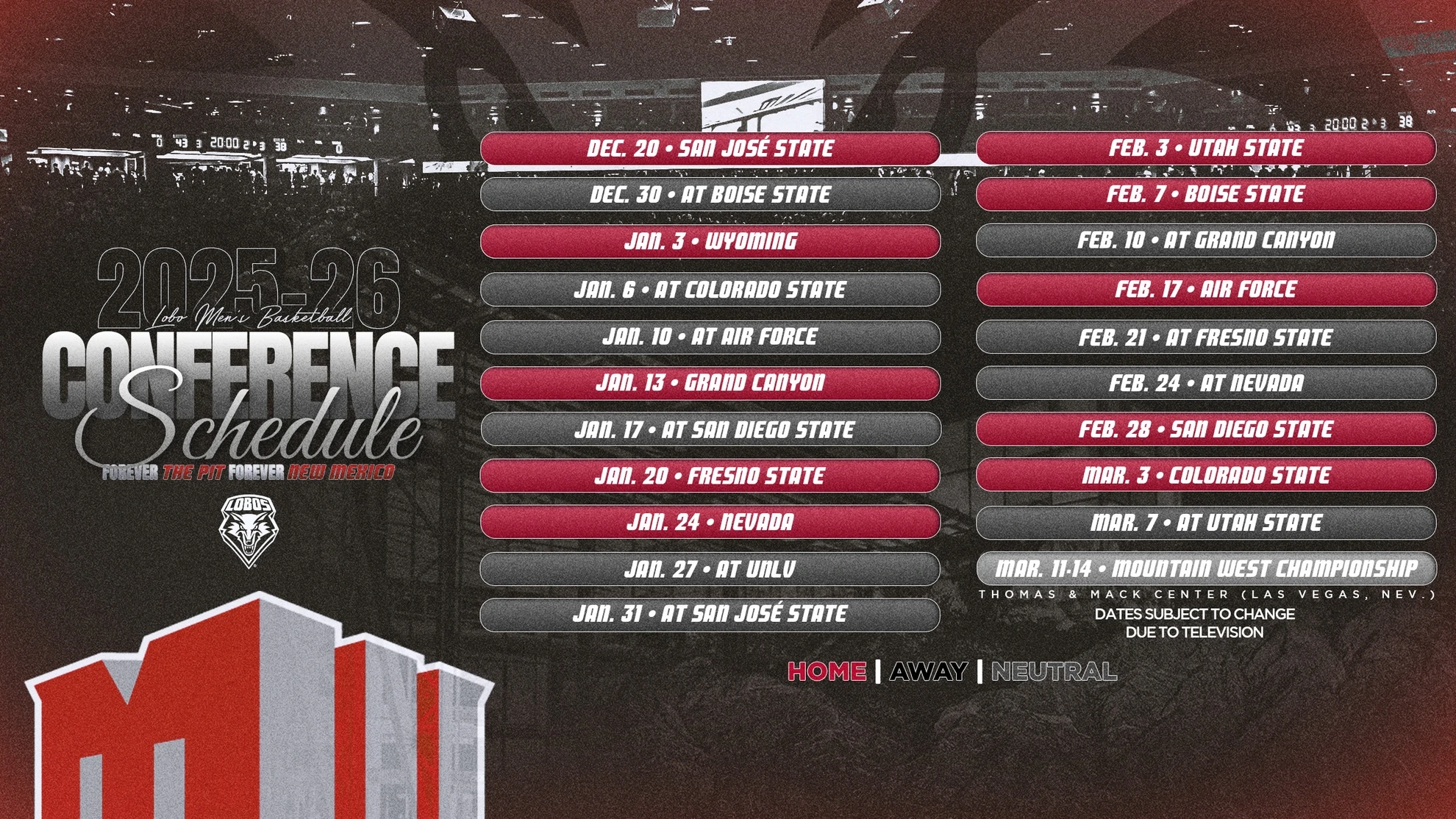 Lobo Men s Basketball Releases Tentative Mountain West Schedule New Mexico Lobos Official Athletics Website
