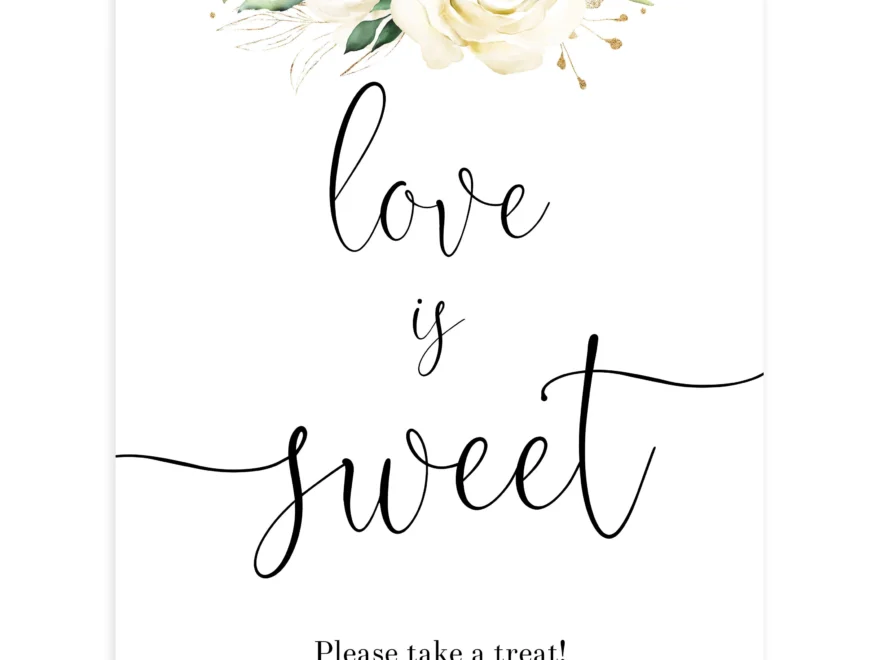 Love Is Sweet Favors Sign Printable White Floral Wedding Stationery OhHappyPrintables