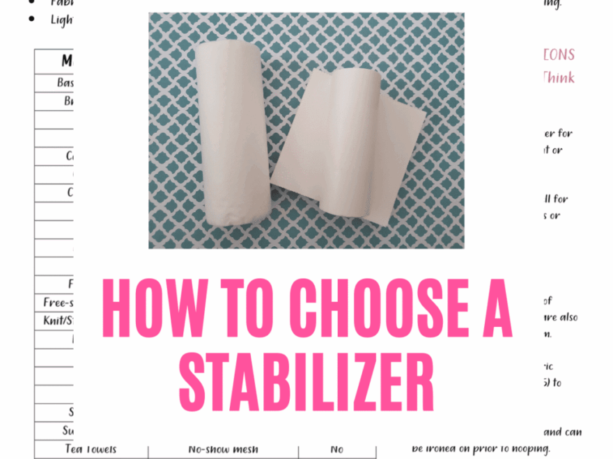 Machine Embroidery Stabilizer Guide FREE Printable Chart