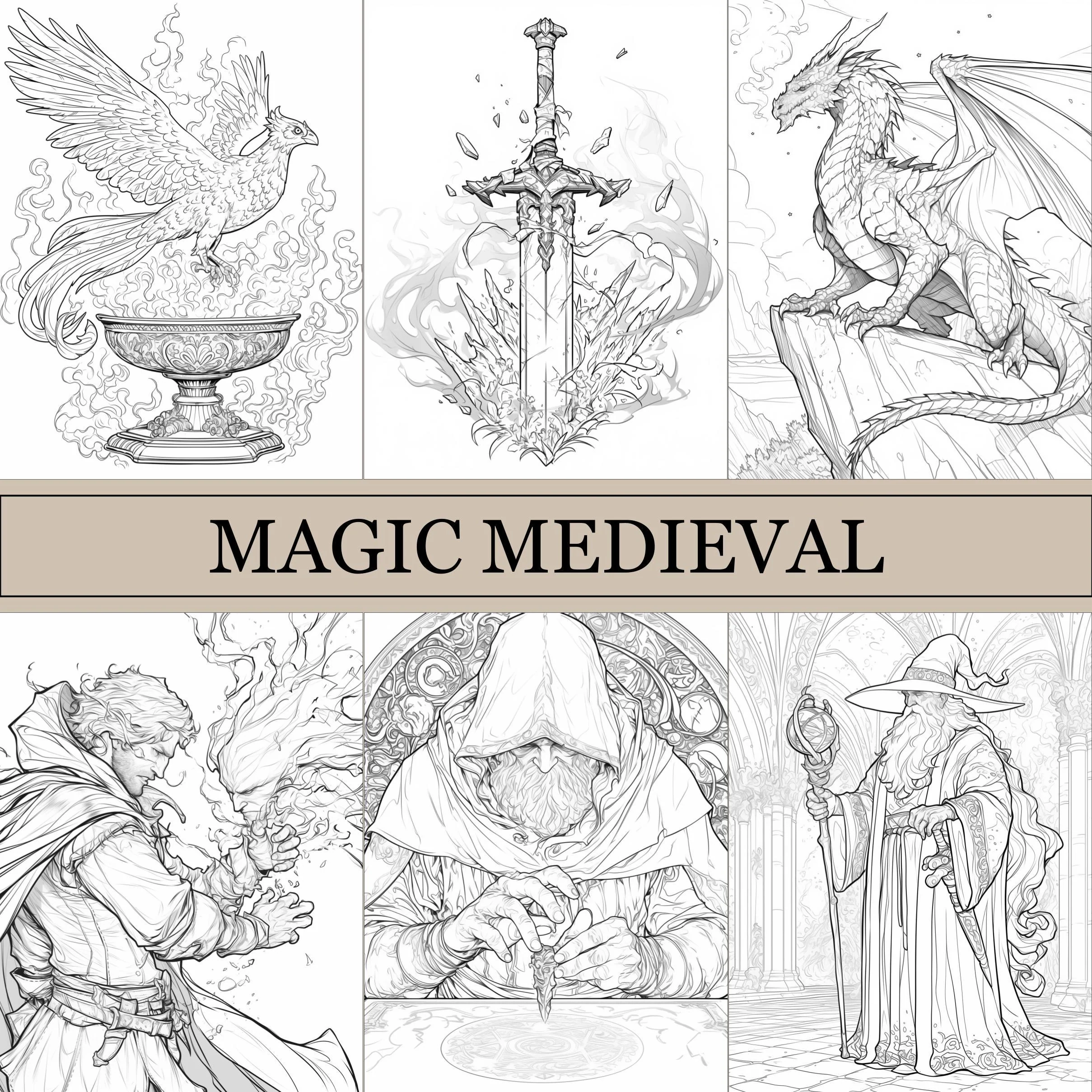 Magic Medieval Coloring Book Cute Coloring Pages Cozy Book For Adults And Kids Digital Download PDF File Etsy