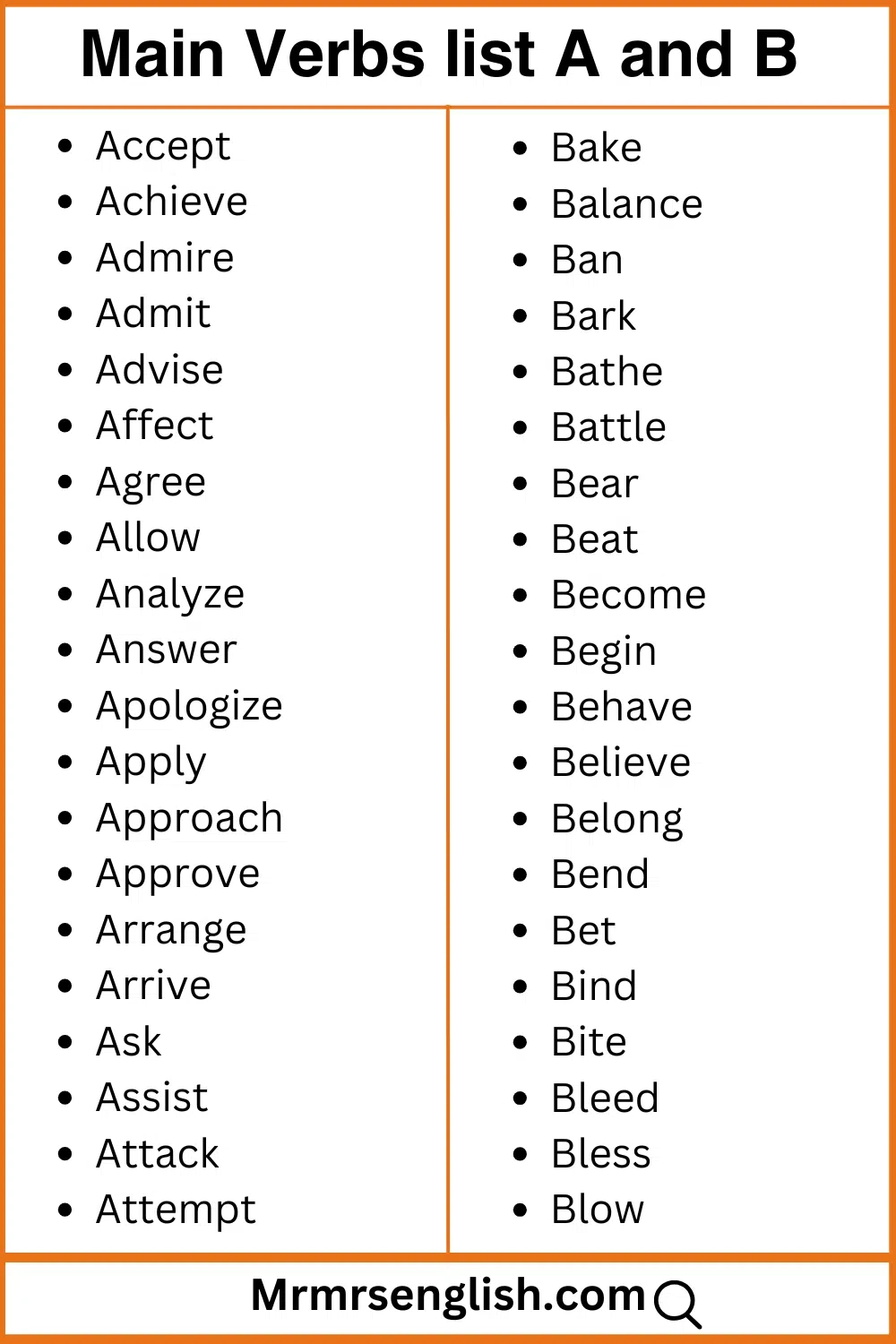 Main Verbs List A To Z In English List Of 500 Main Verbs MR MRS ENGLISH