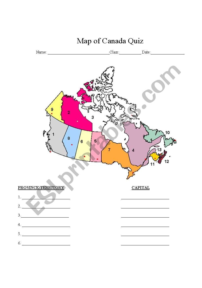 Printable Canadian Provinces Quiz Printable Canadian Provinces Quiz
