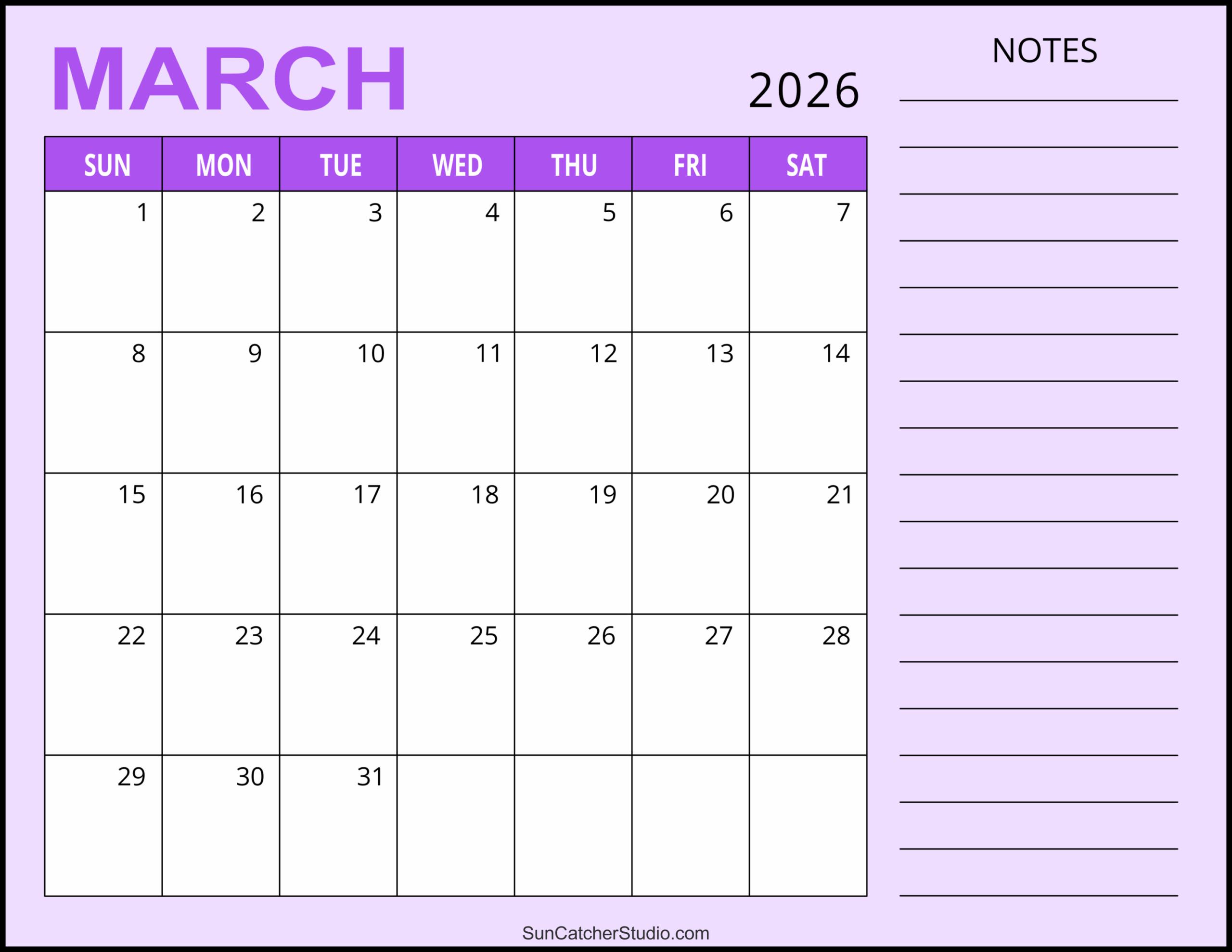 Printable March 2026 Planner