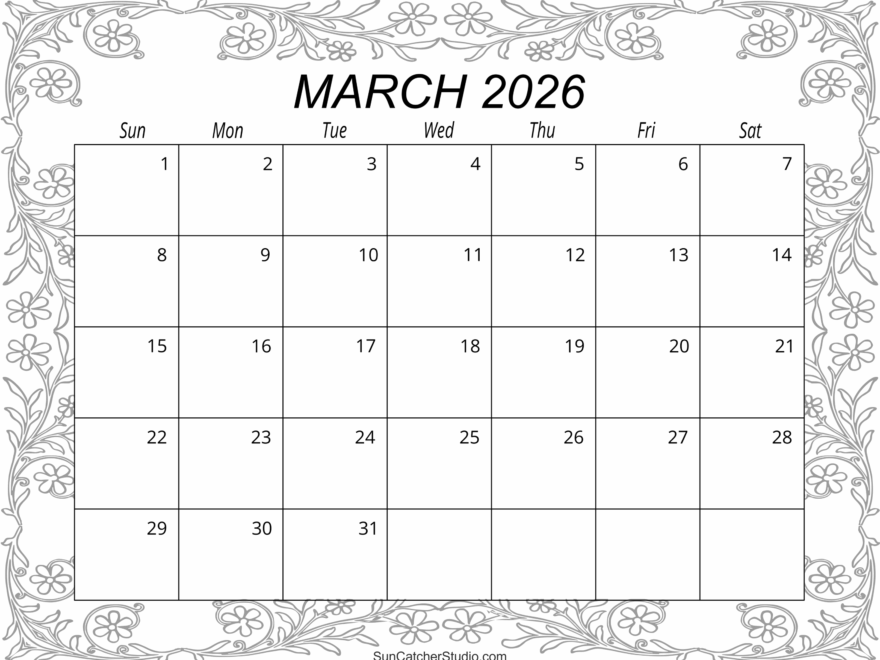 March 2026 Calendar Free Printable Free Printables Monograms Design Tools Patterns DIY Projects