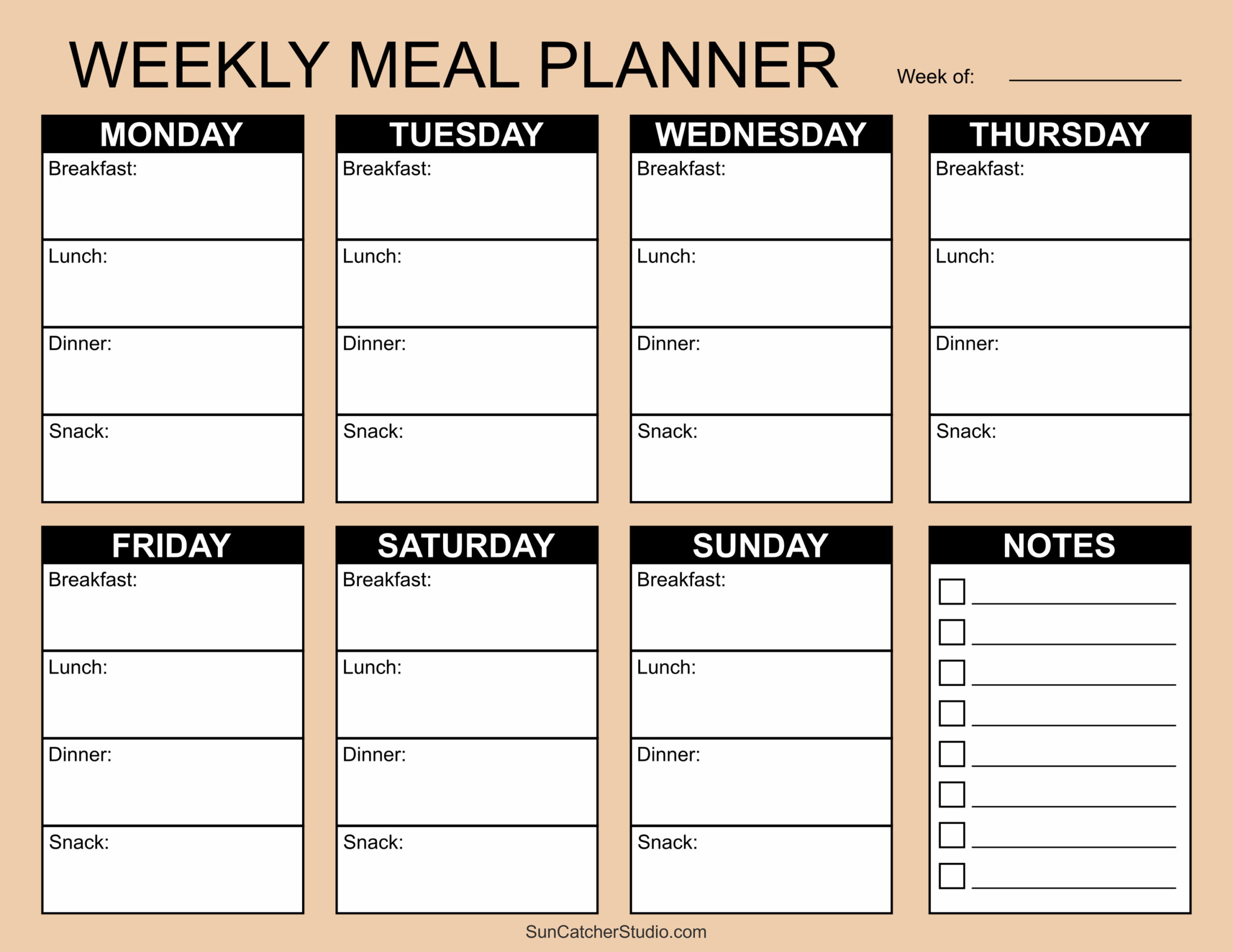 Printable Free Weekly Menu Planner
