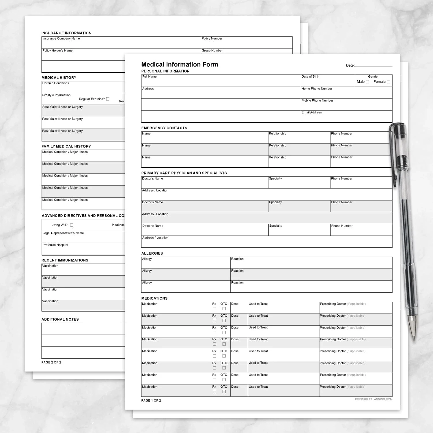 Medical Information Form Printable PDF Personal Health Tracker Printable Planning
