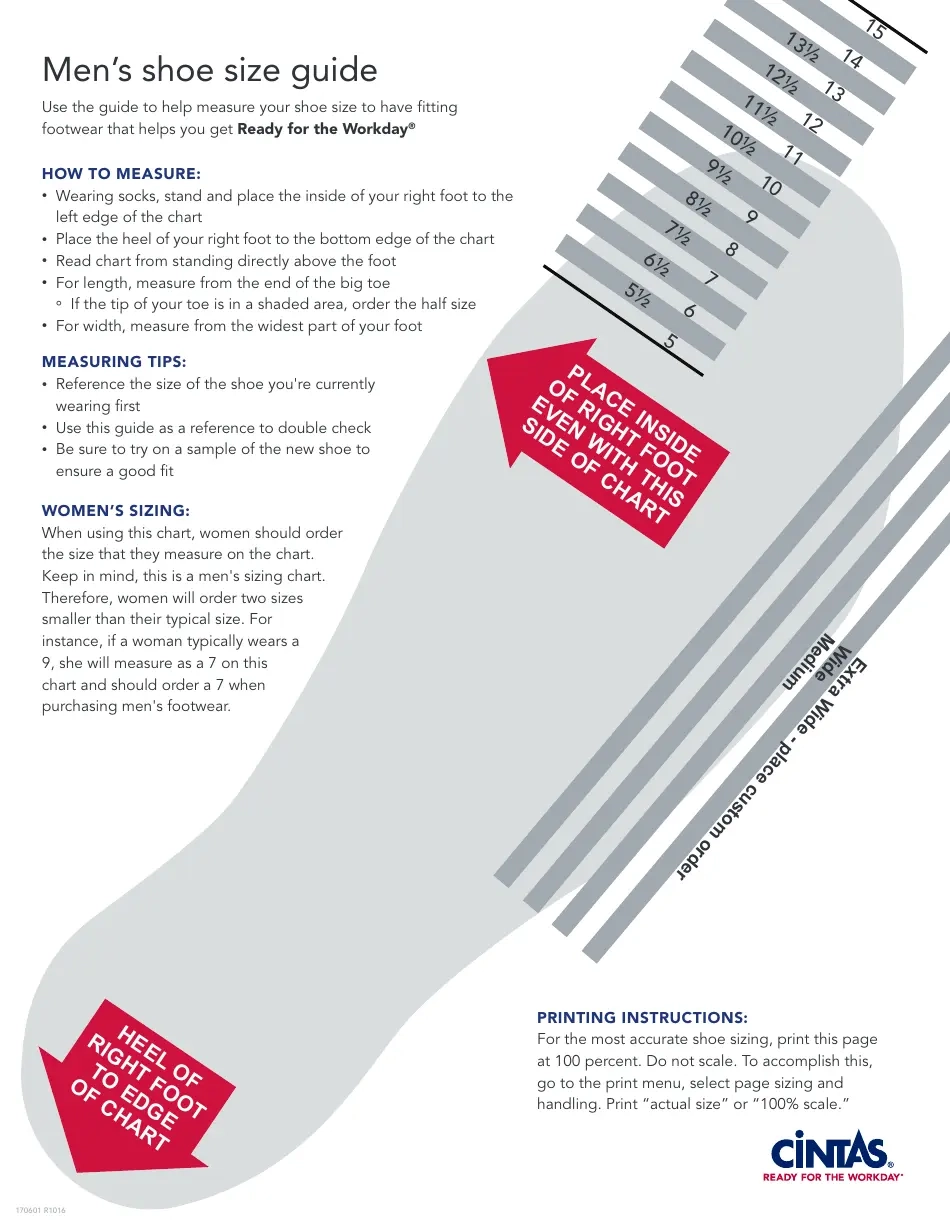 Printable Shoe Chart For Men