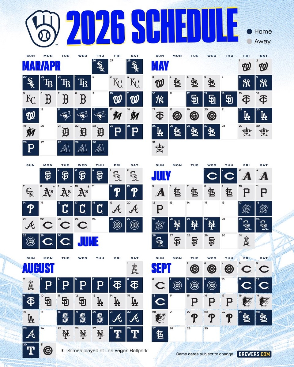 Milwaukee Brewers On X Behold your Milwaukee Brewers 2026 Regular Season Schedule Https t co USvD3ZFRuL X