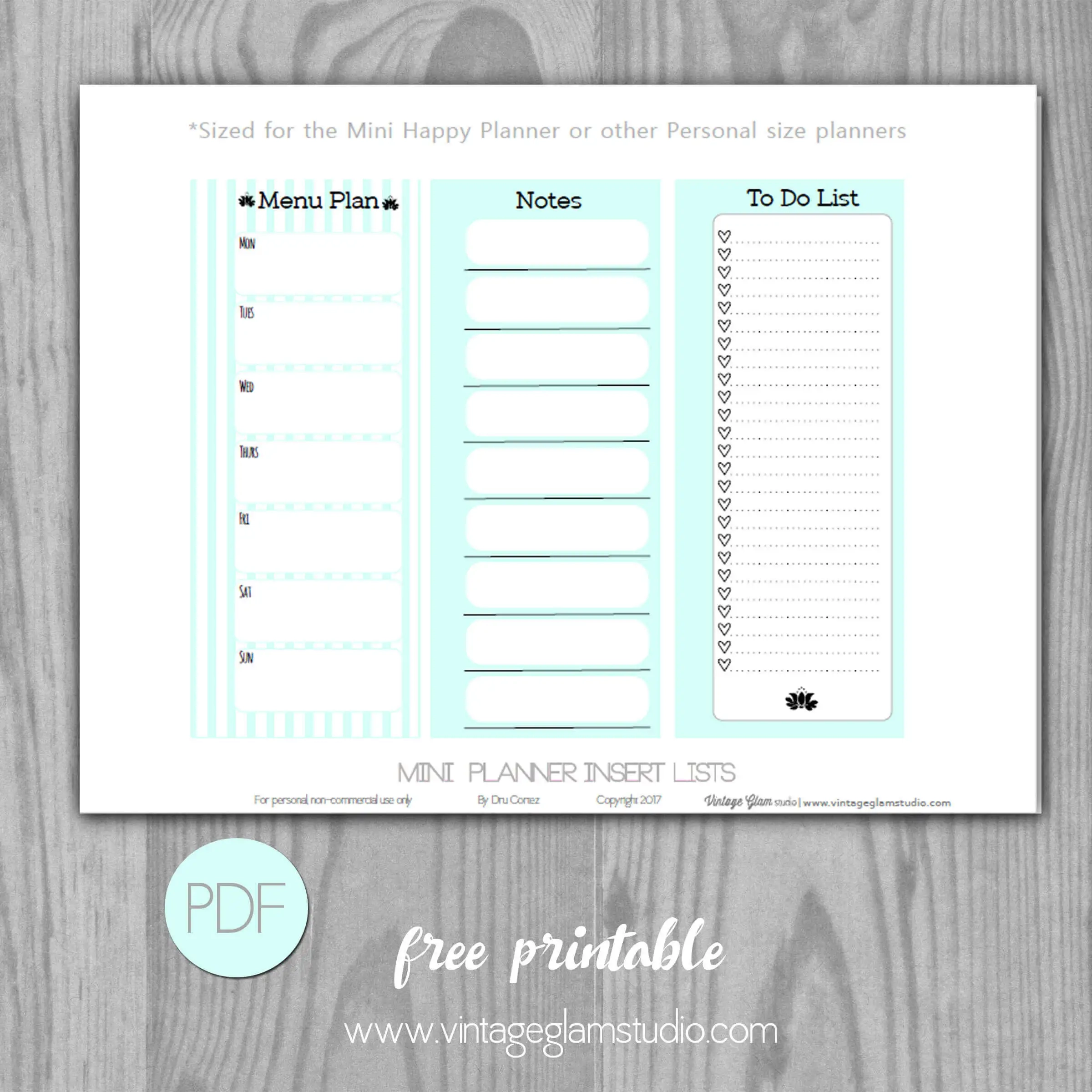 Mini Happy Planner Printable Inserts Size