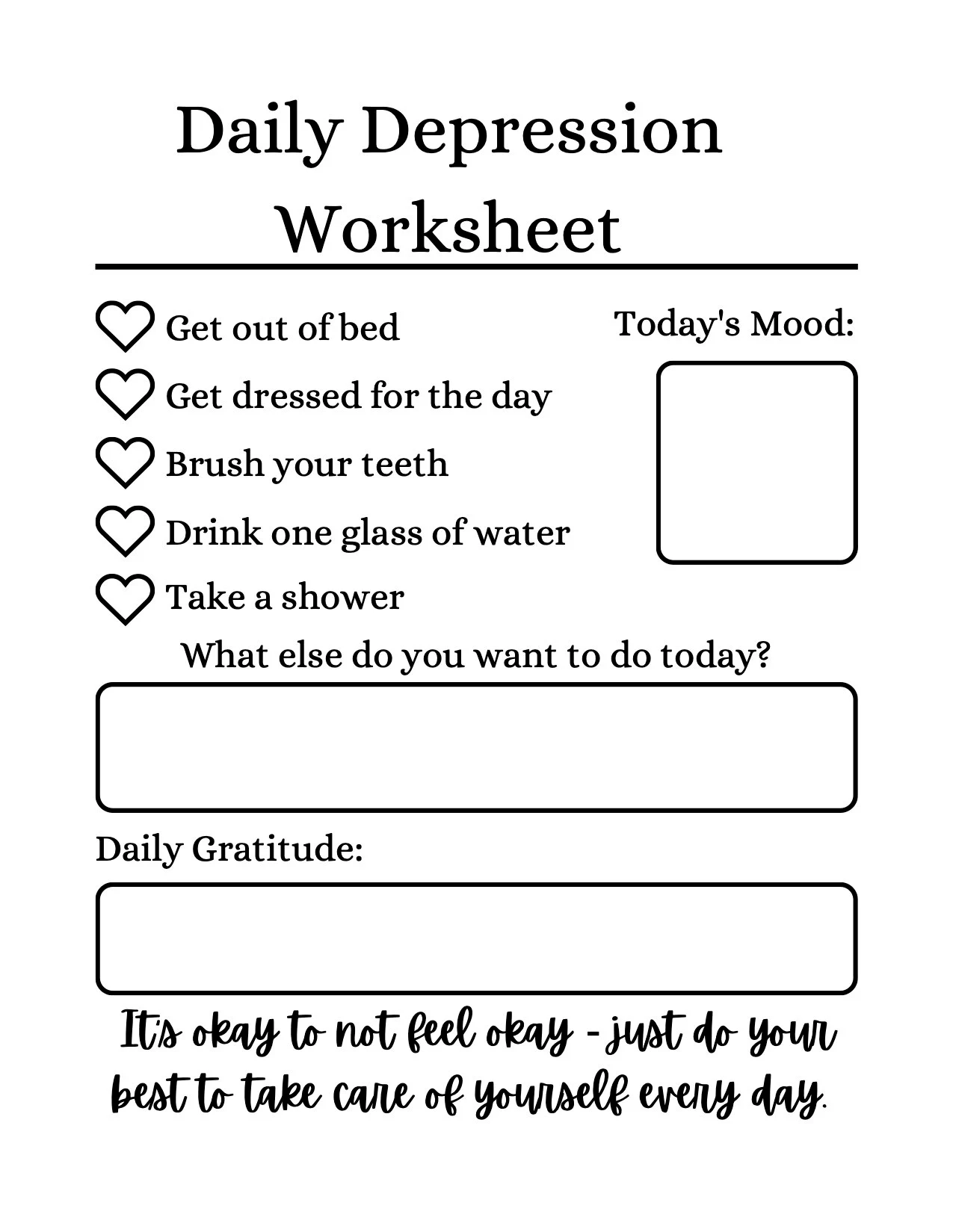 Minimalist Daily Depression Checklist Worksheet Printable Etsy