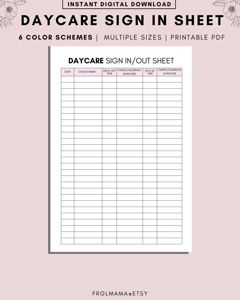 Printable Daycare Sign In Sheet