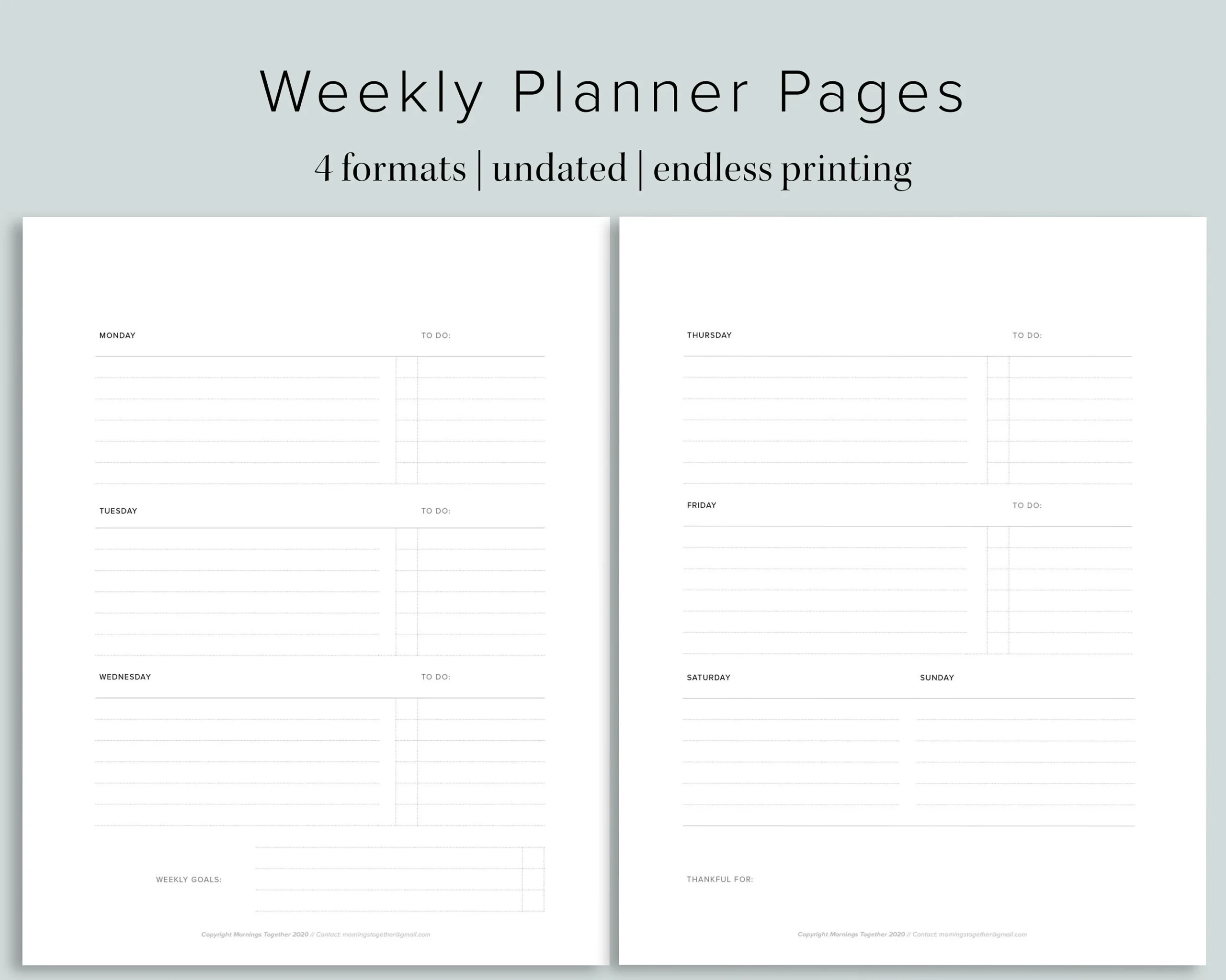 Minimalist Weekly Undated Planner Printable 1 And 2 Page Per Week Minimal Weekly Monthly Simple Planning Printables Download Etsy
