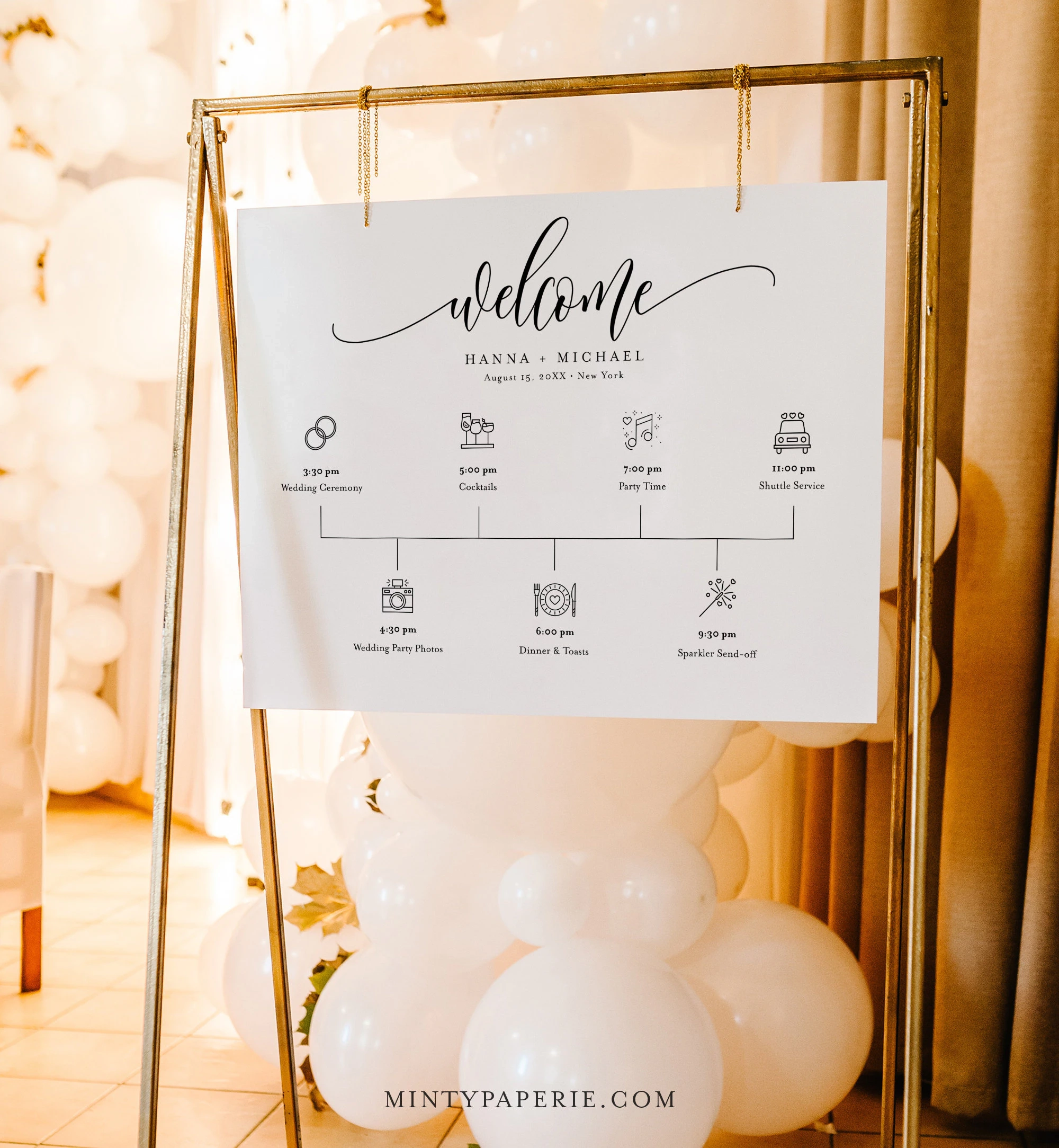 Minimalist Welcome Sign Template Printable Wedding Day Timeline With Icons Order Of Events Instant Download 100 Editable 008 247LS