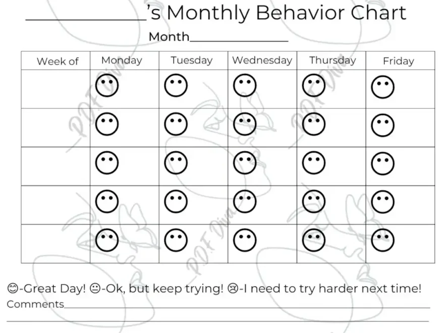 Monthly Behavior Chart Etsy