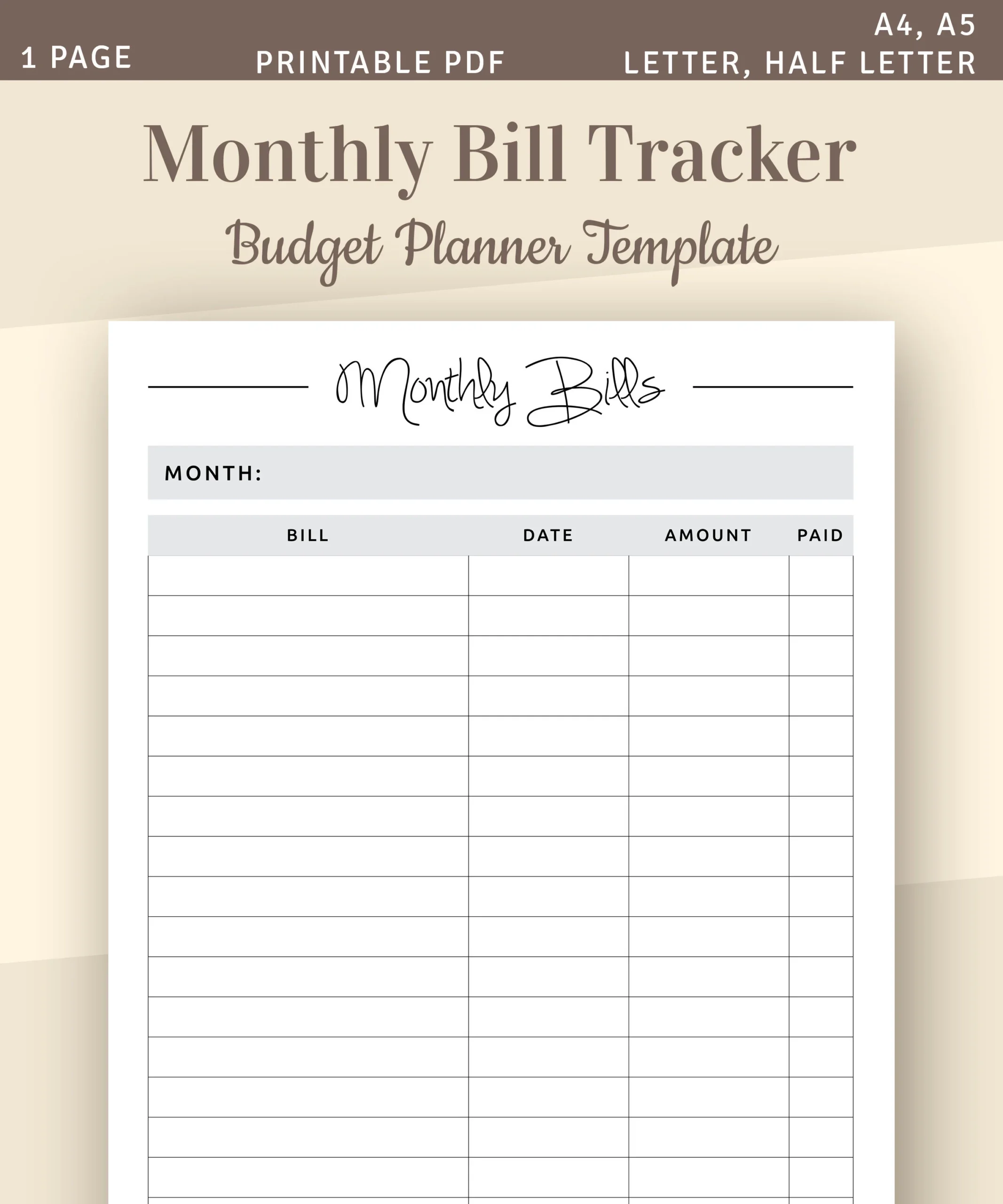 Printable Planner Payment Tracker