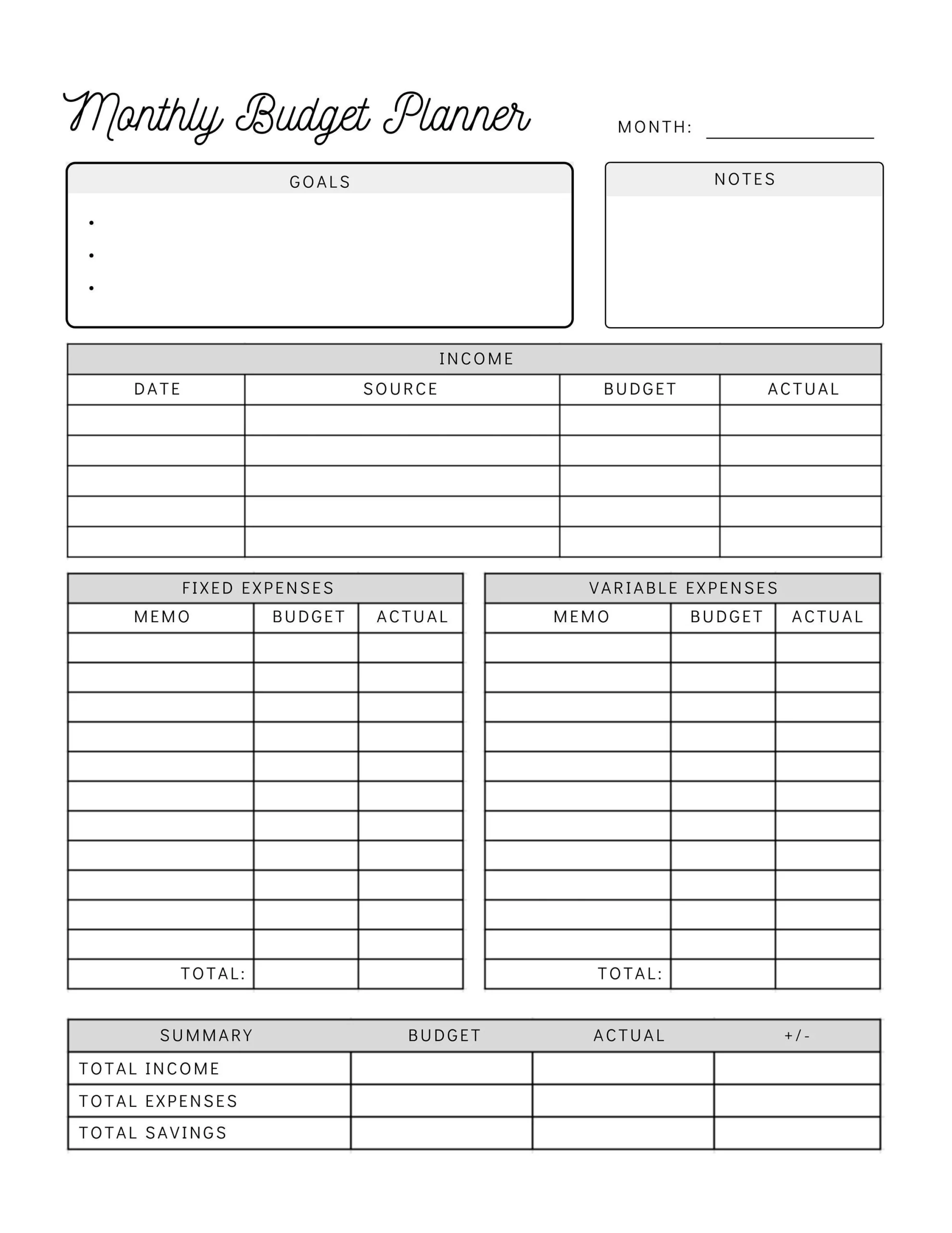 Budget Printable For Planners