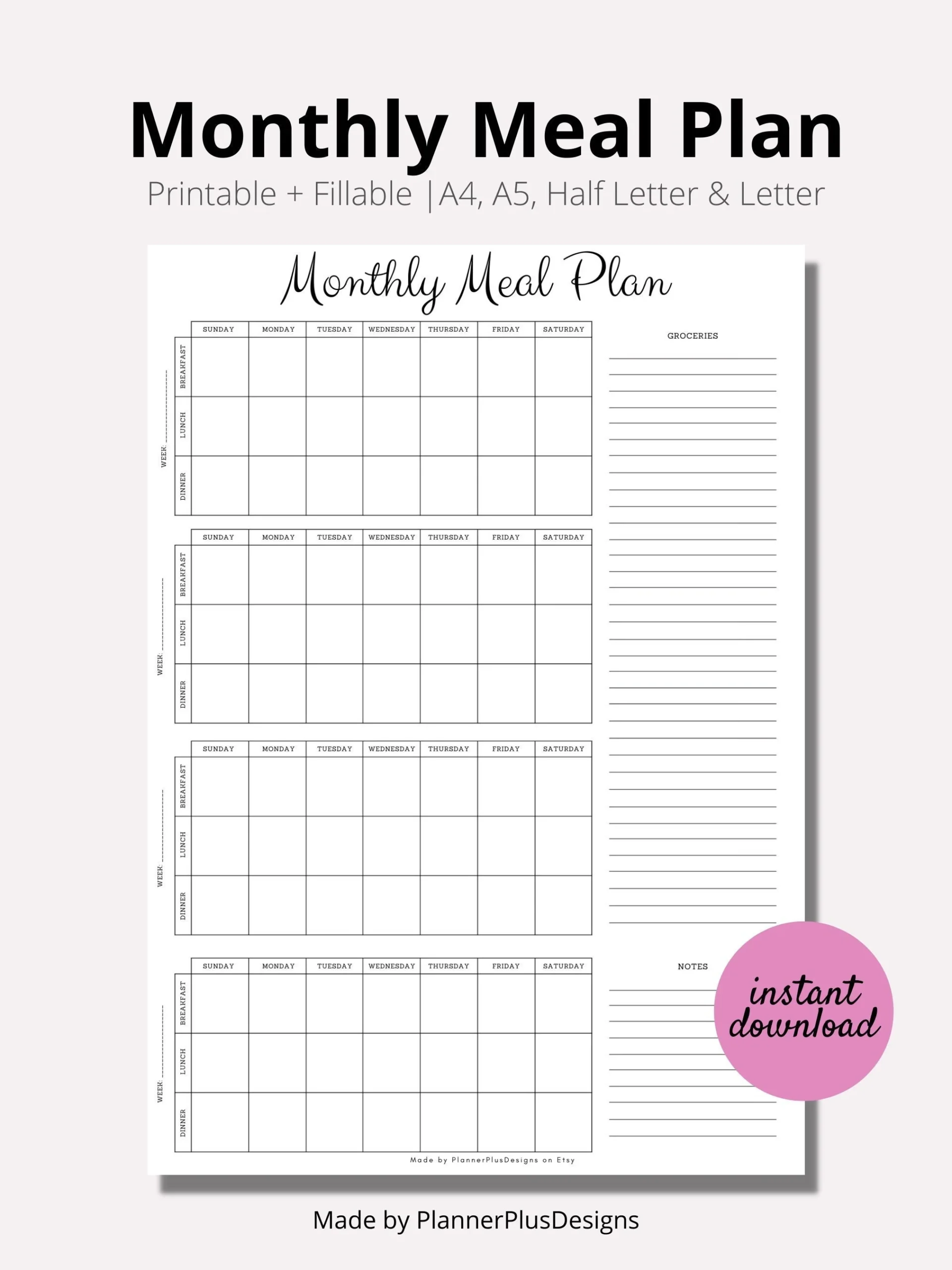 Printable Monthly Meal Planner