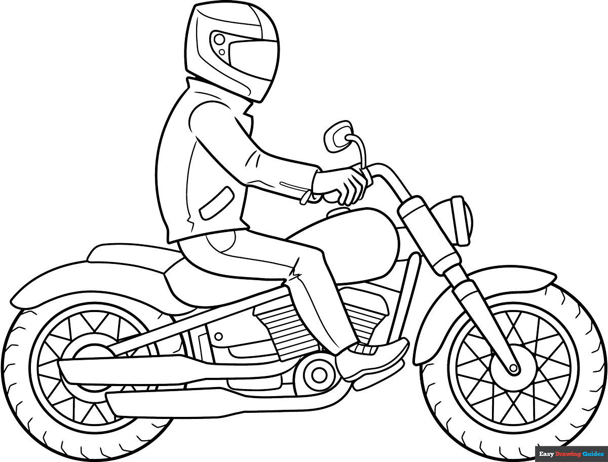 Motorbike Rider Coloring Page Easy Drawing Guides