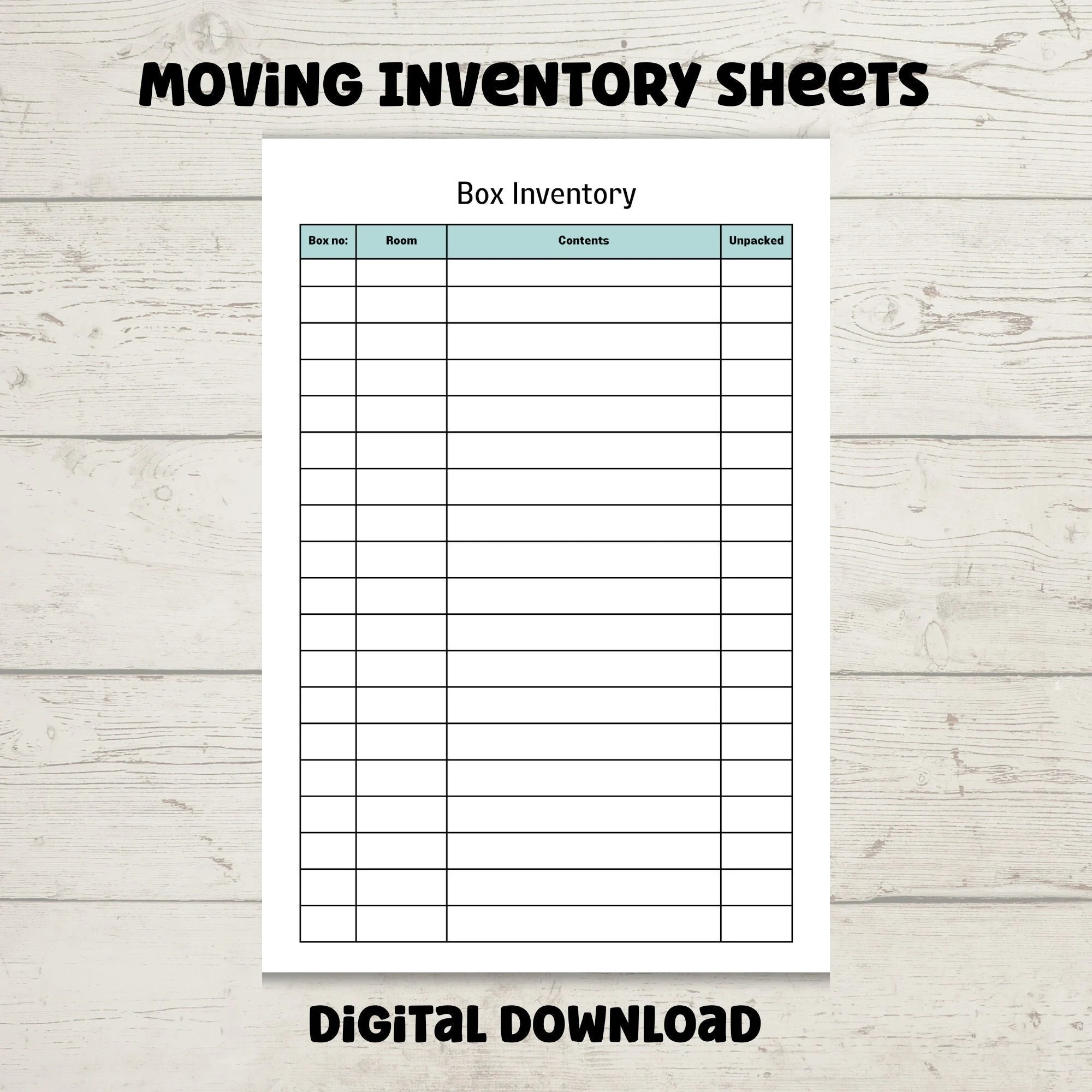 Printable Movers Inventory Sheet