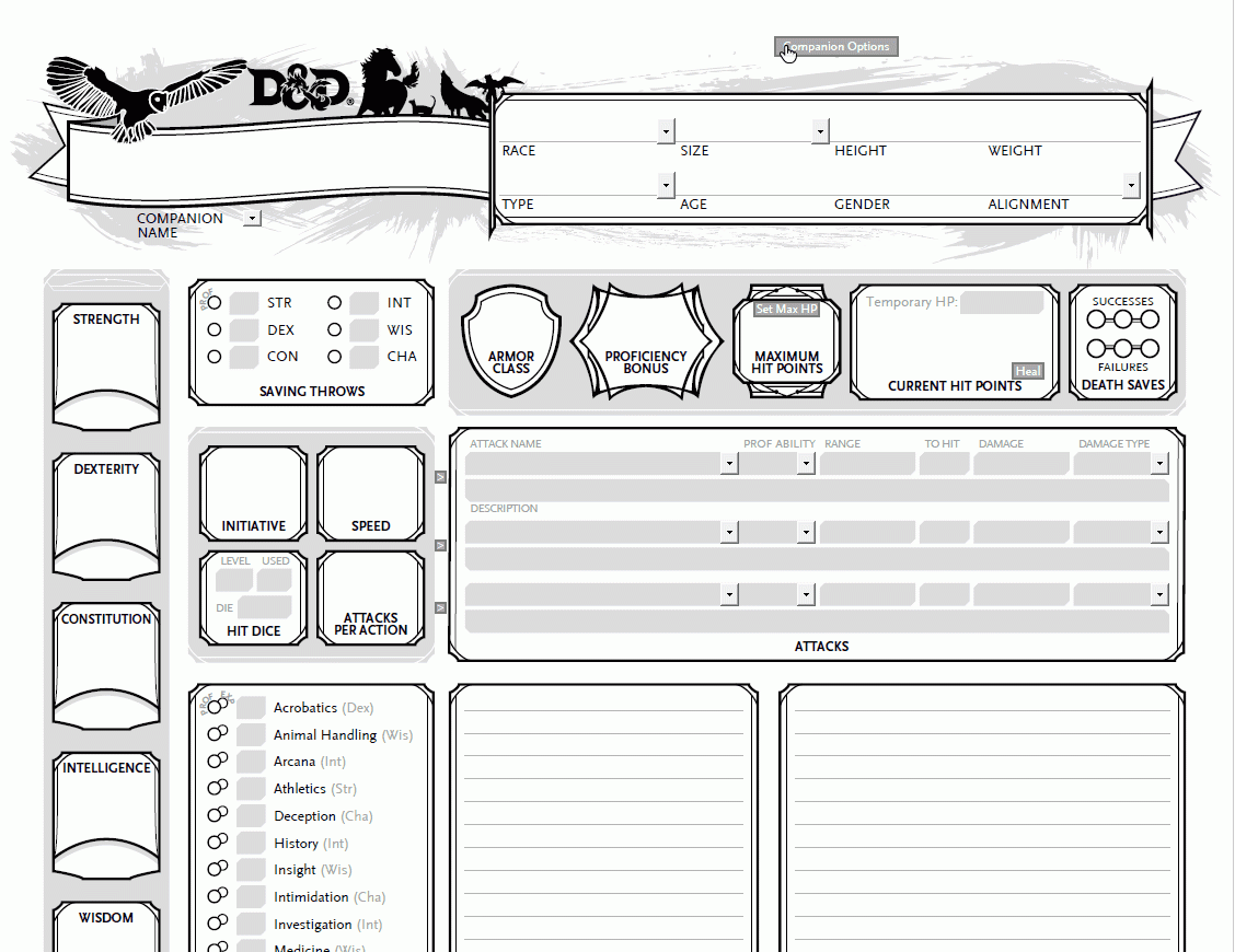 Printable Charactert Sheet Generator