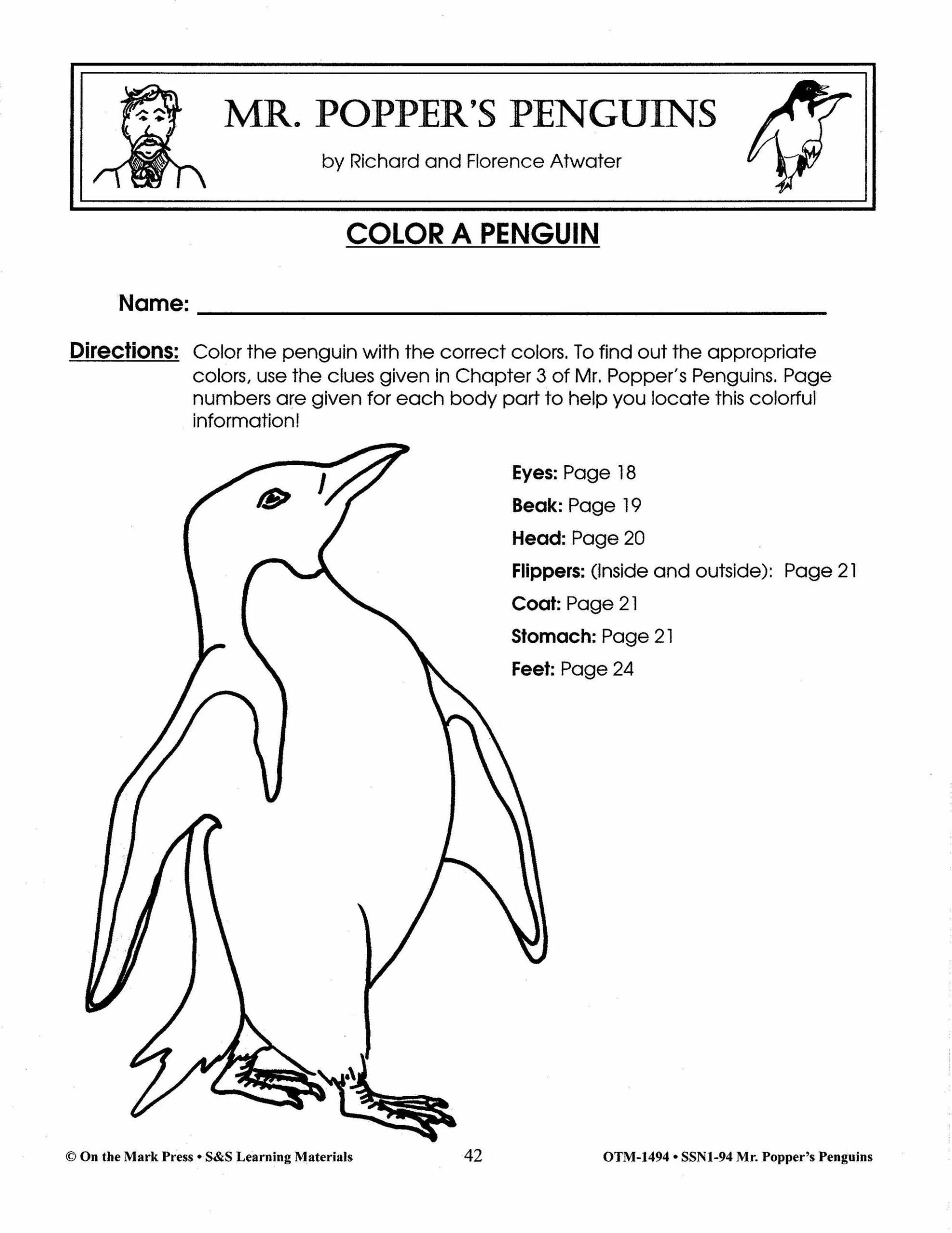 Printable Mr. Popper Penguin Color Sheets