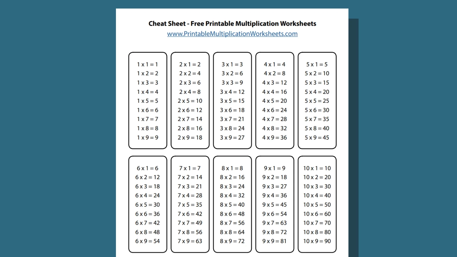 Multiplication Cheat Sheet Printable Multiplication Worksheets
