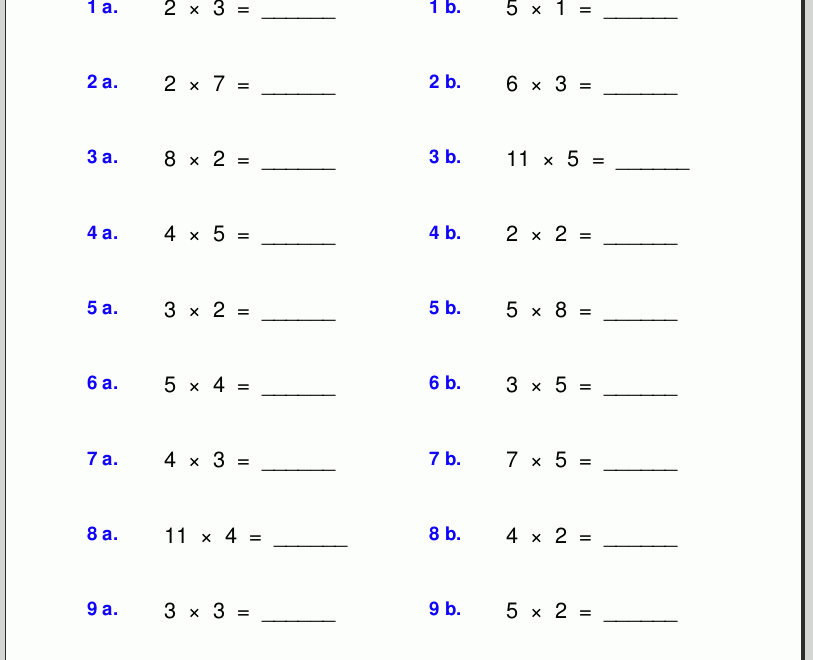 Multiplication Worksheets For Grade 3