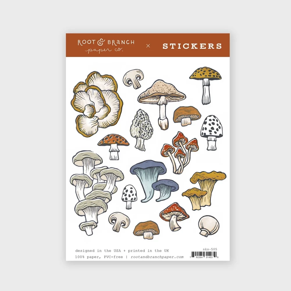 Mushrooms Fungi Sticker Sheet Root Branch Paper Co 