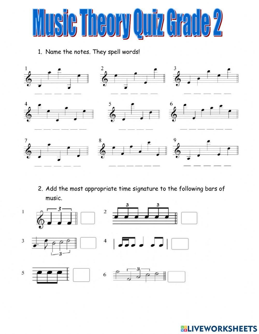 Music Theory Quizzes Printable