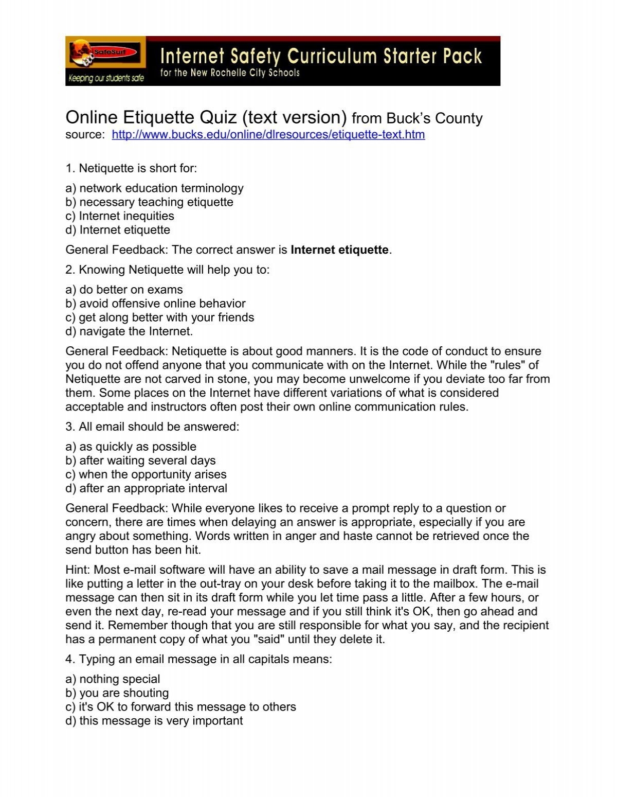 Netiquette Quiz For Discussion pdf 