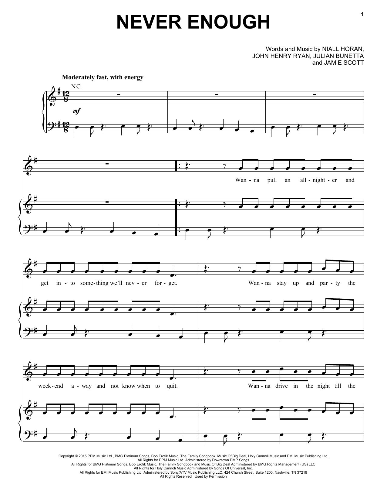 Never Enough Printable Sheet Music