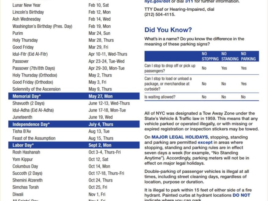 New York City Alternate Parking Calendar Printable Alphabet Charts