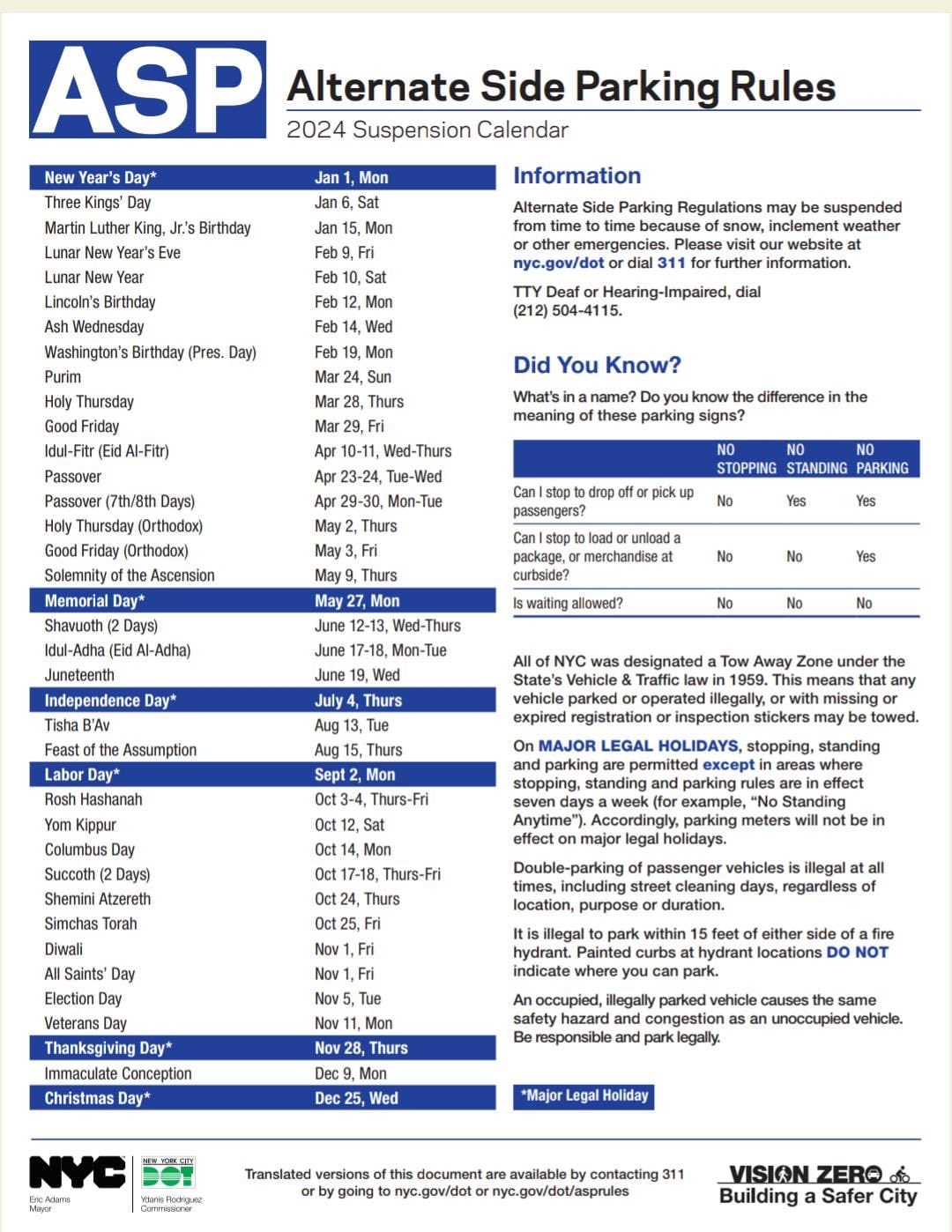 New York City Alternate Parking Calendar Printable Alphabet Charts