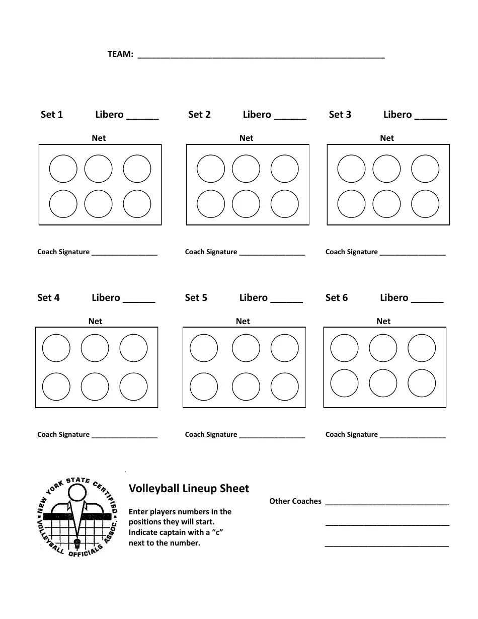 Volleyball Lineup Sheets Printable
