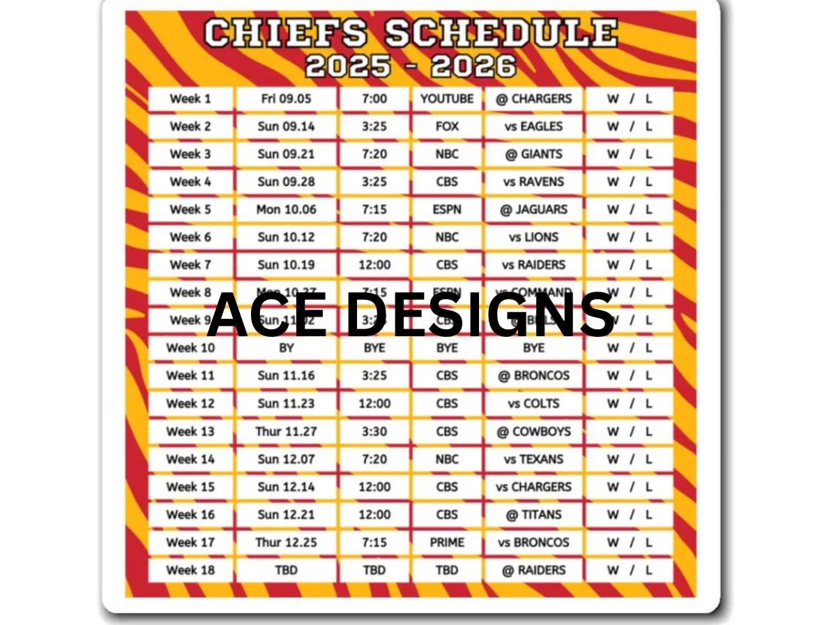 Kc Chiefs Schedule 2025-2026 Printable