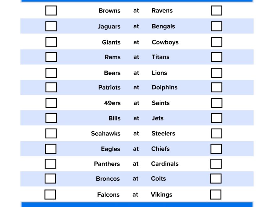 NFL Week 2 Pick Em Sheet Free Printable Schedule And Betting Odds FanDuel Research