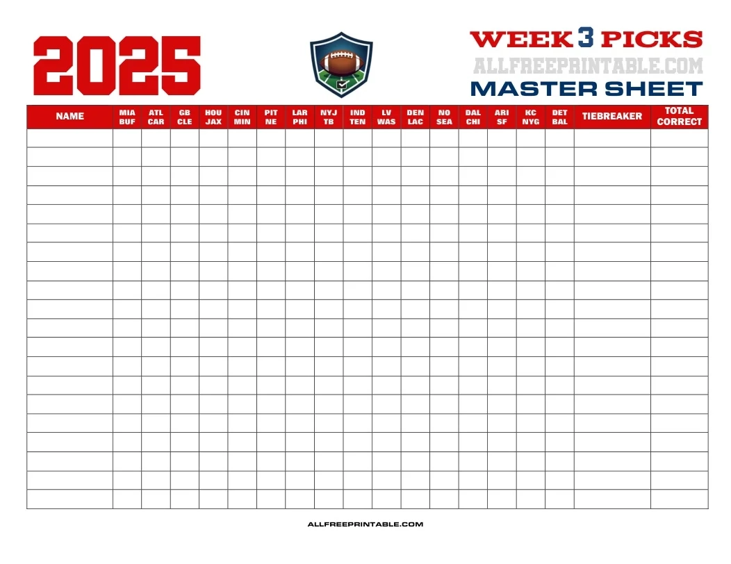 Nfl Pickem Printable Schedule Week 3