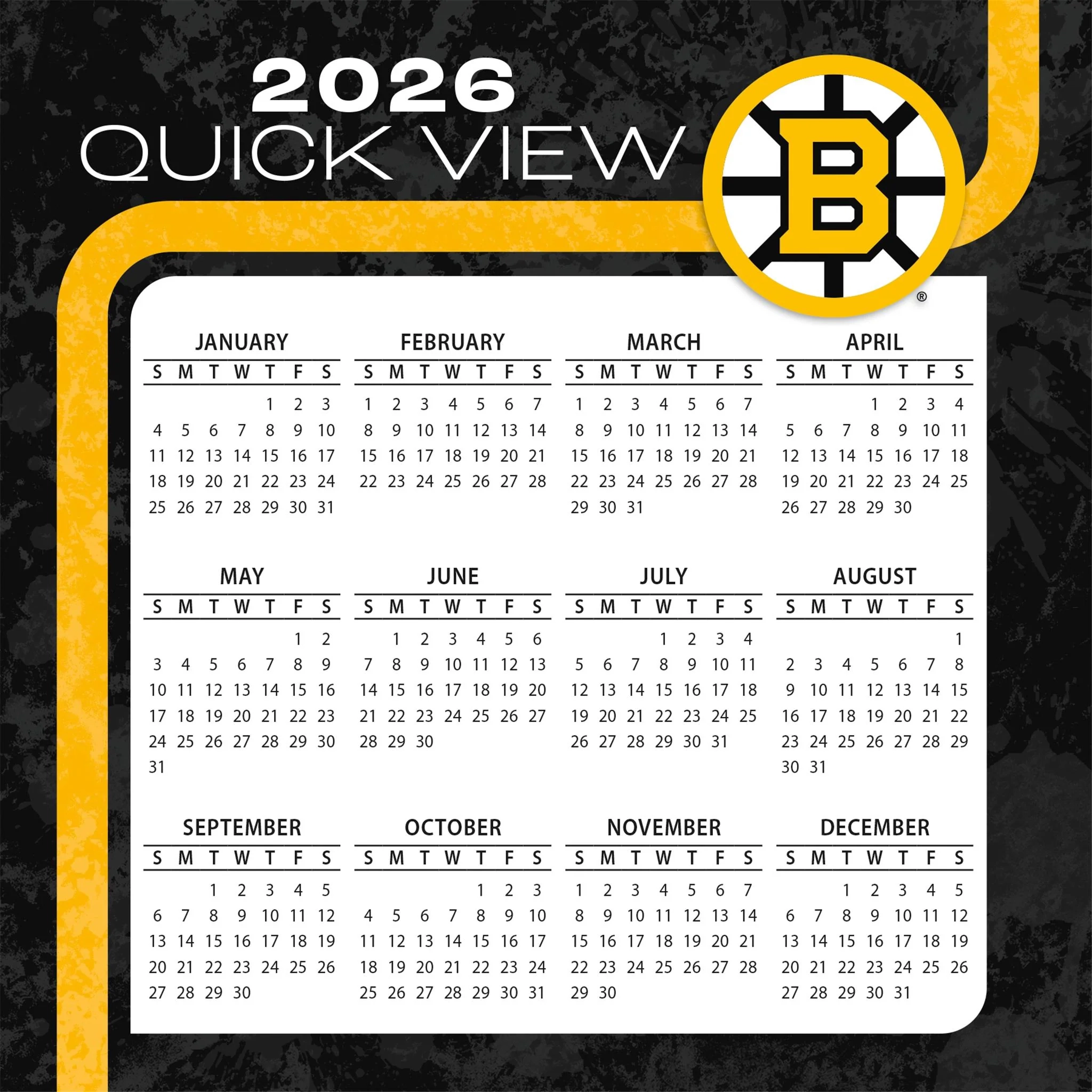 NHL Boston Bruins 2026 Box Calendar