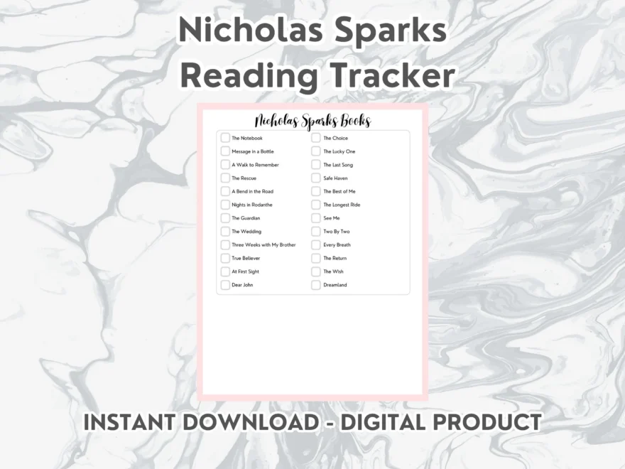 Nicholas Sparks Books Tracker Nicholas Sparks Reading Tracker DIGITAL DOWNLOAD Reading Tracker Book Tracker Printable Etsy