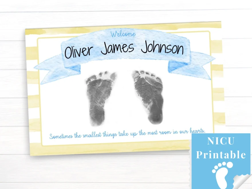 NICU Parent Gift Hospital Crib Name Sign Footprint Printable Gender Neutral Premature New Baby Cards Etsy