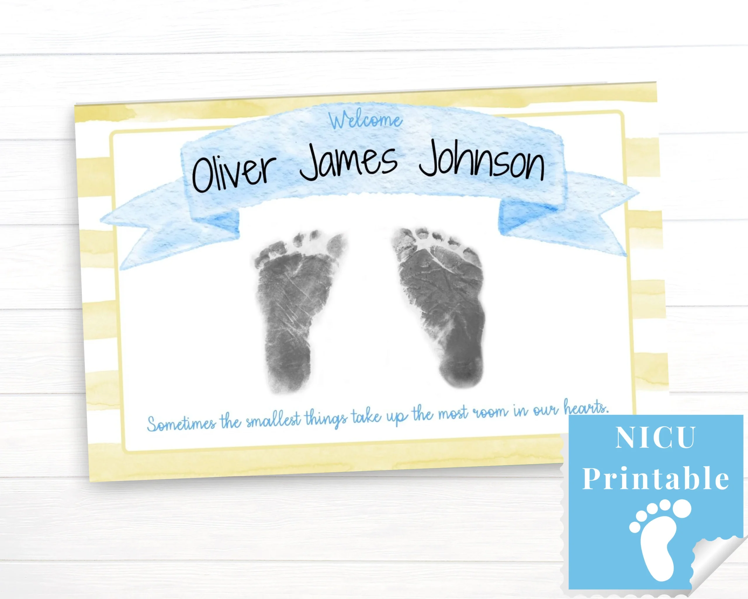 NICU Parent Gift Hospital Crib Name Sign Footprint Printable Gender Neutral Premature New Baby Cards Etsy