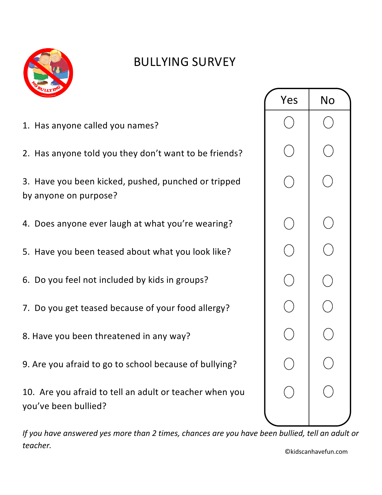 Are You A Bully Quiz Printable