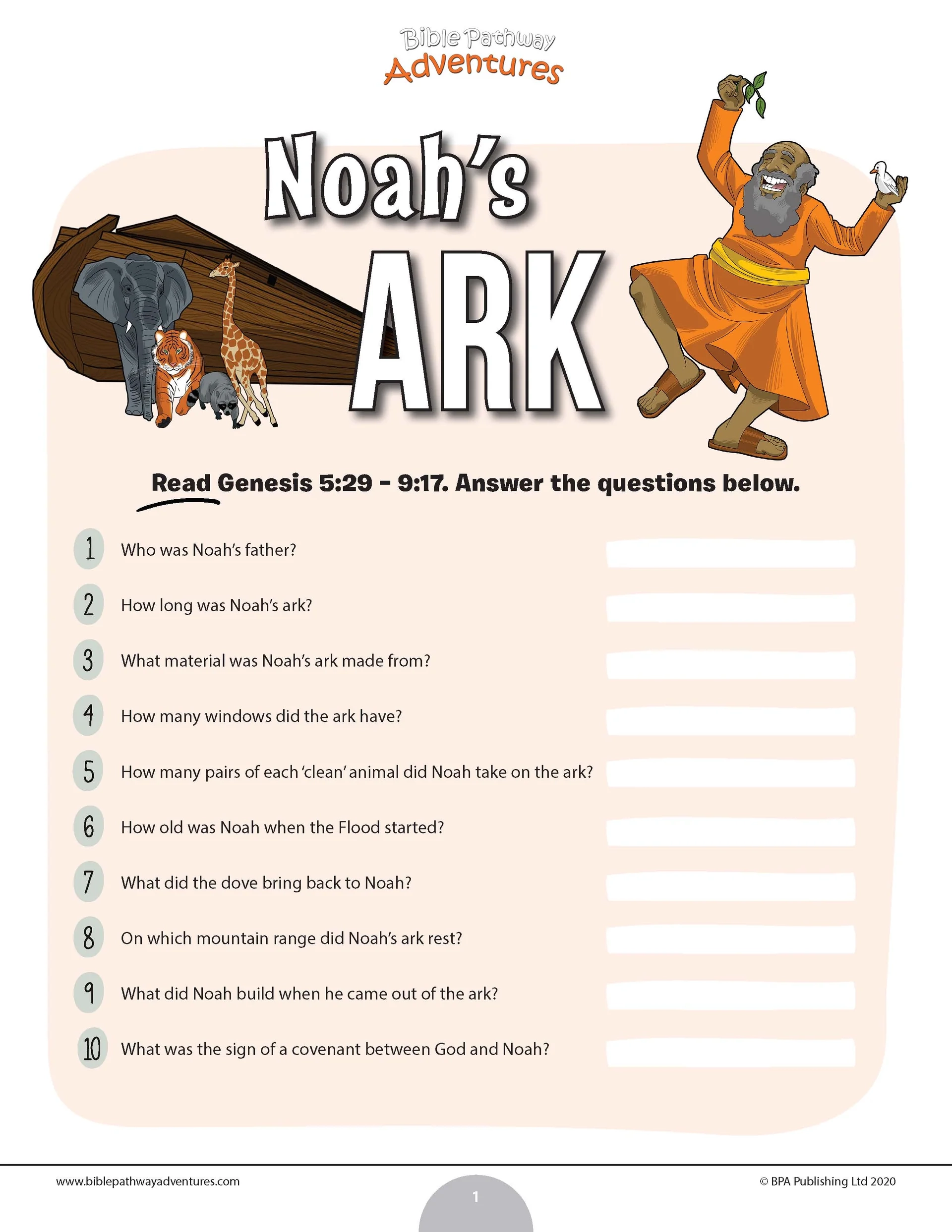 Noah s Ark Quiz PDF Bible Pathway Adventures