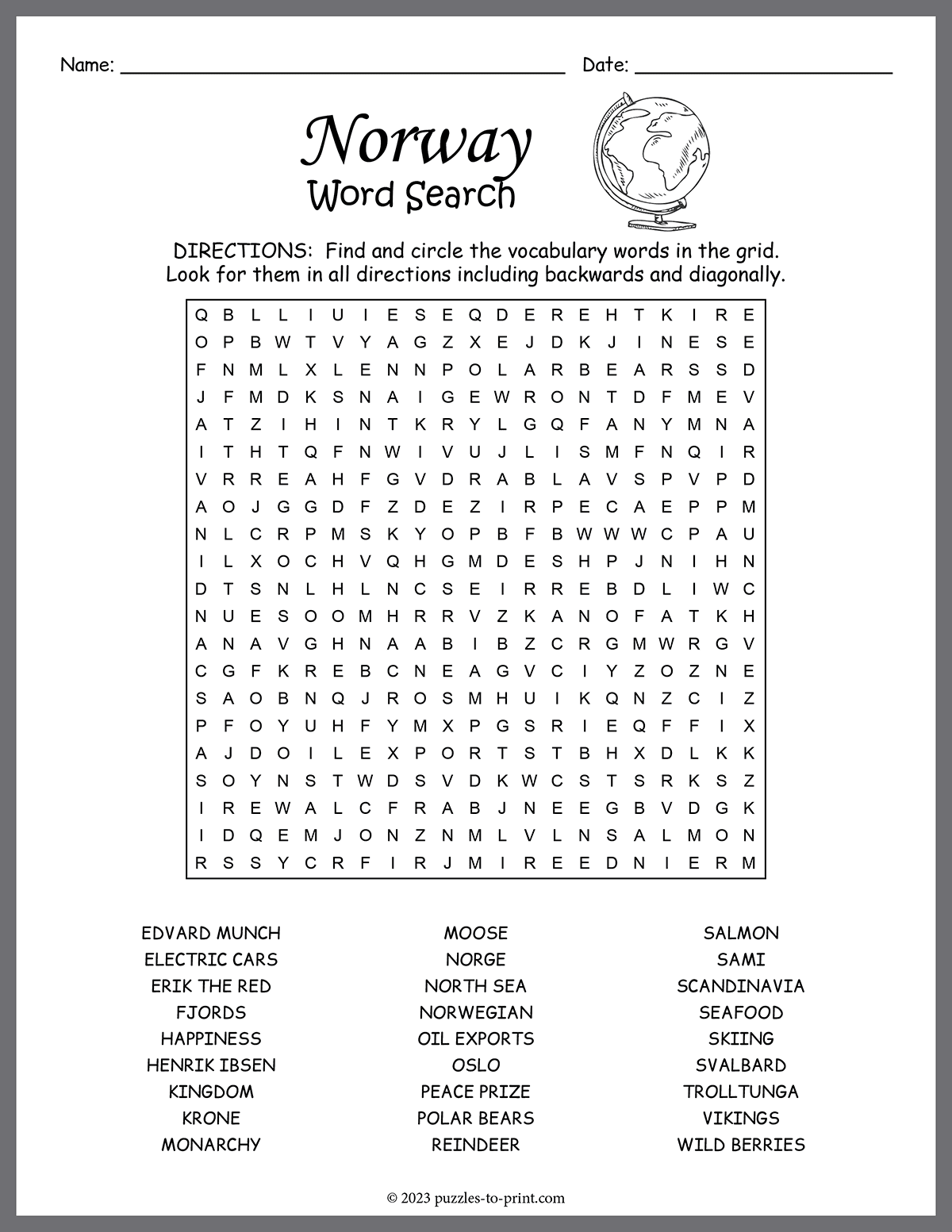 Norway Word Search