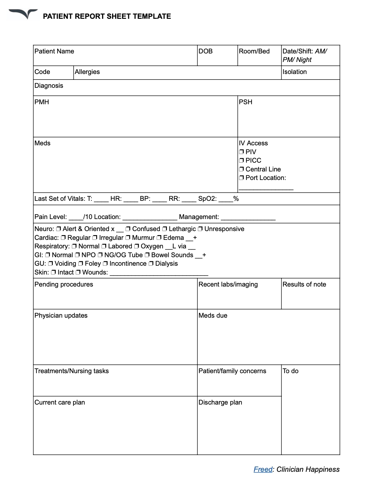Printable Free Sheets Medical